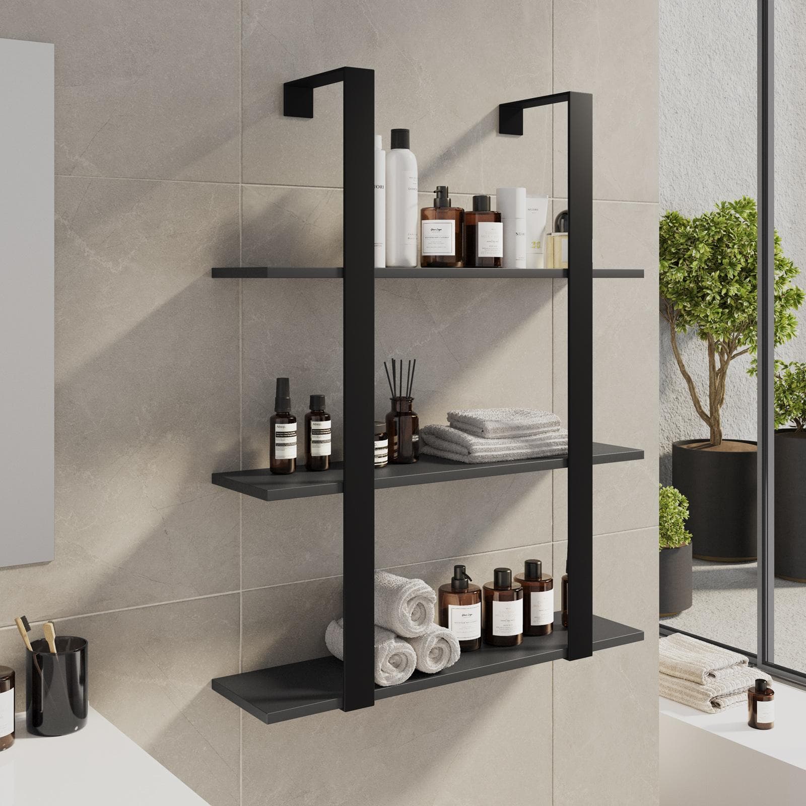 Mensola bagno 70x90 h cm in acciaio nero e mensole antracite - Multipla