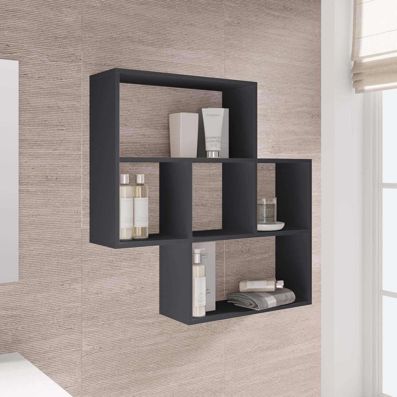 Mensola bagno 85x20 cm in legno antracite - Kantiko