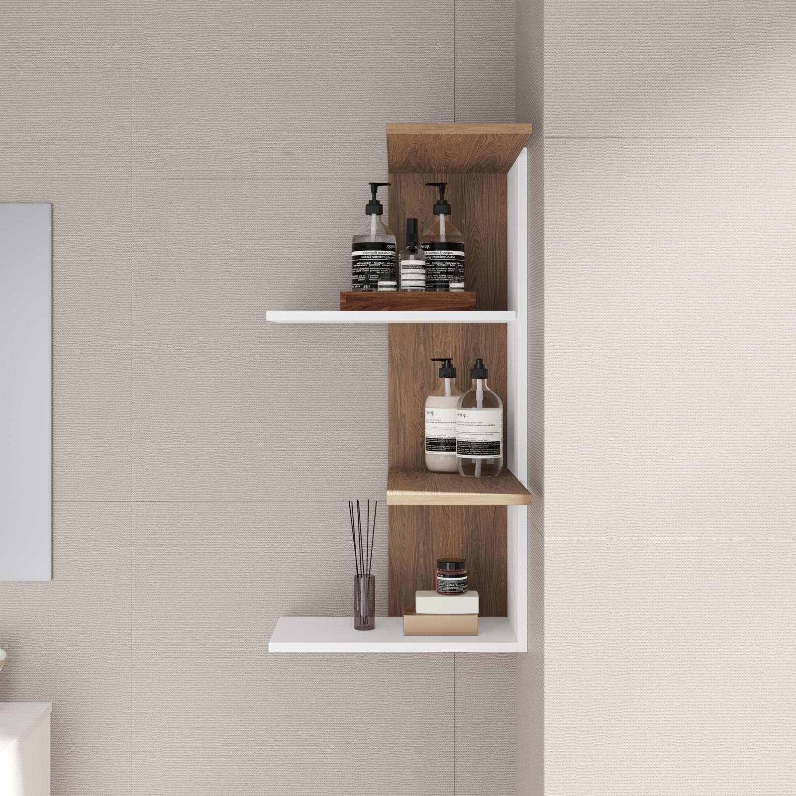 Mensola da bagno 42x85h cm in legno bianco e rovere scuro - Kantiko