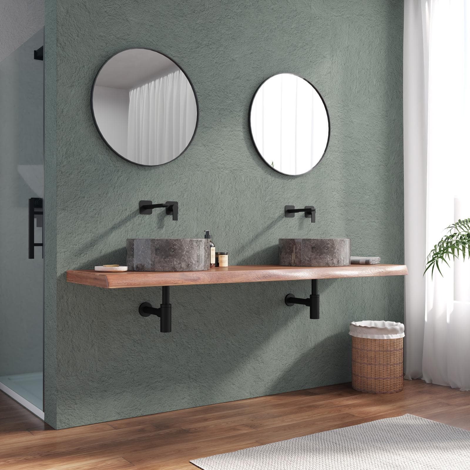 Mensola portalavabo 180x50 cm in legno di acacia - Freia Stone
