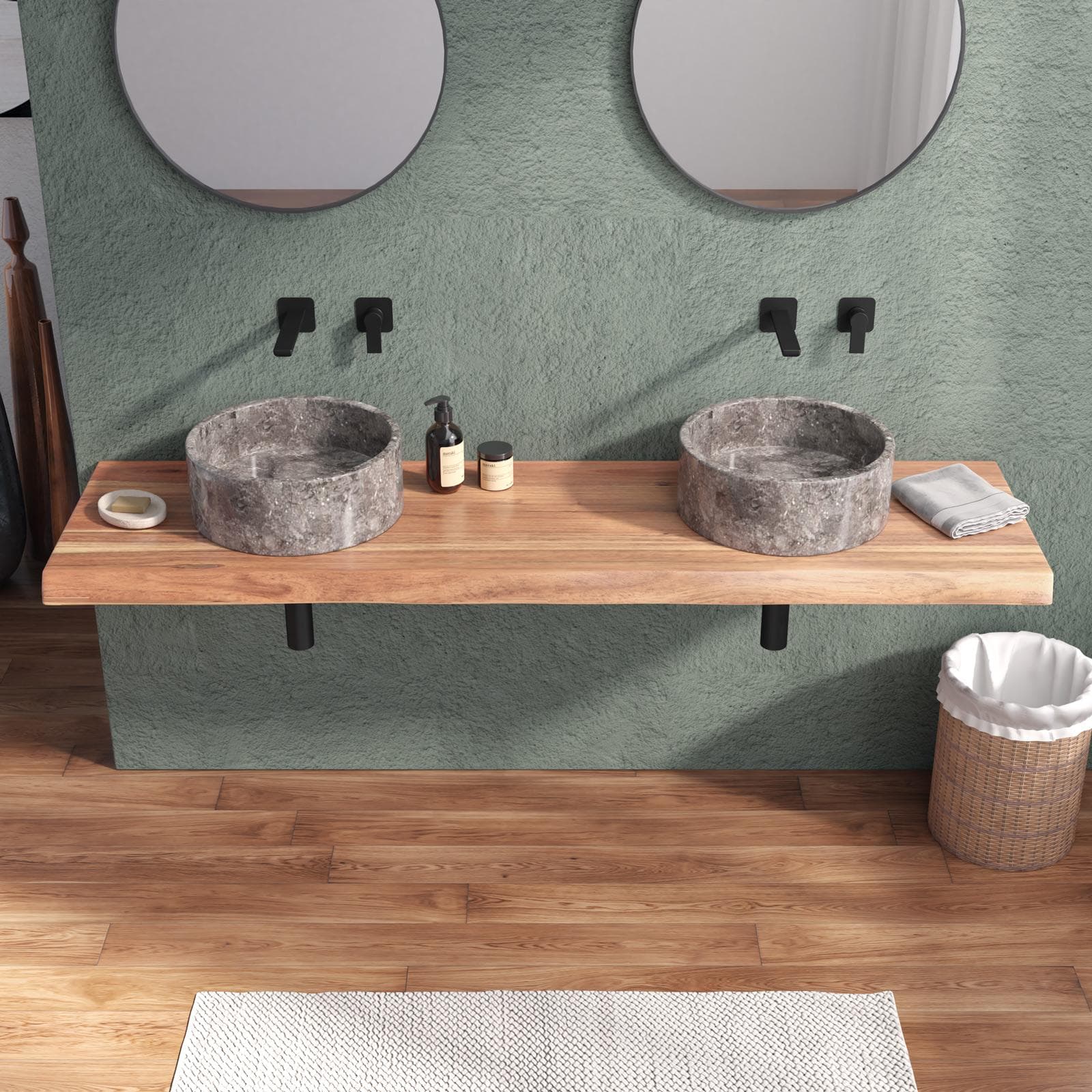 Mensola portalavabo 180x50 cm in legno di acacia - Freia Stone