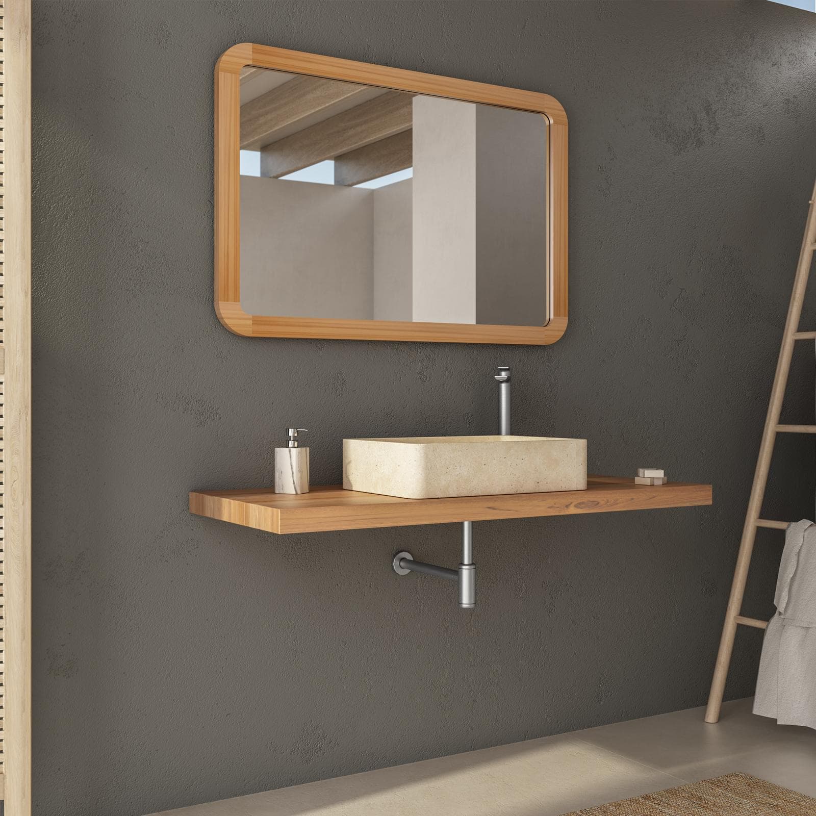 Mensola portalavabo sospesa 140 cm in legno teak - Arca