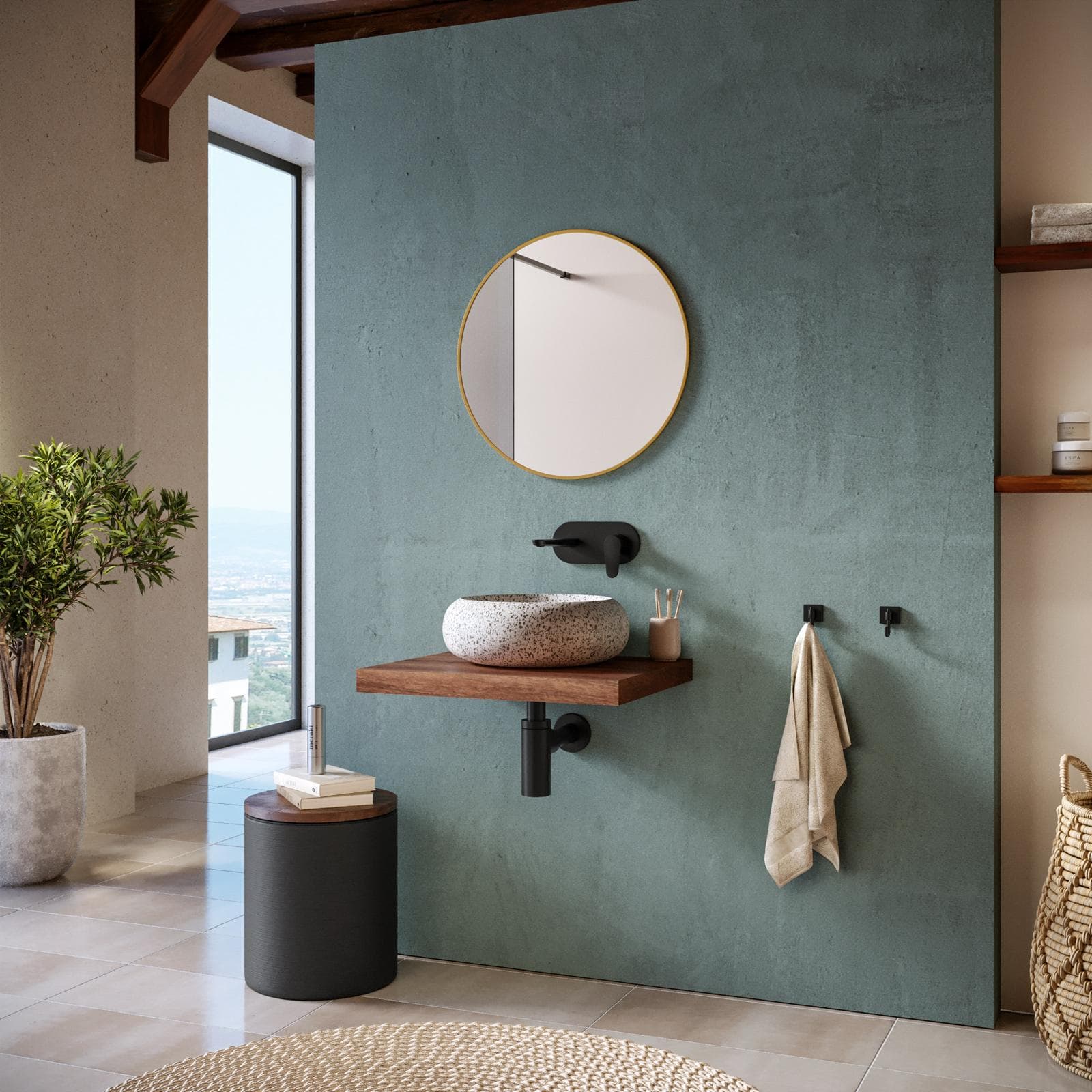 Mensola portalavabo sospesa 60 cm in legno di mango - Mida
