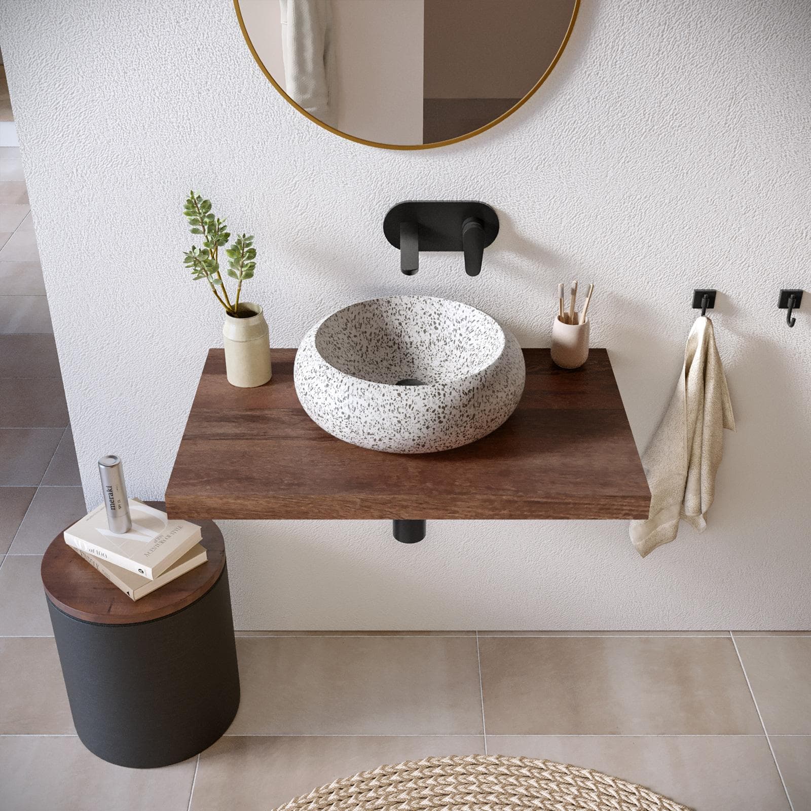 Mensola portalavabo sospesa 80 cm in legno di mango - Mida