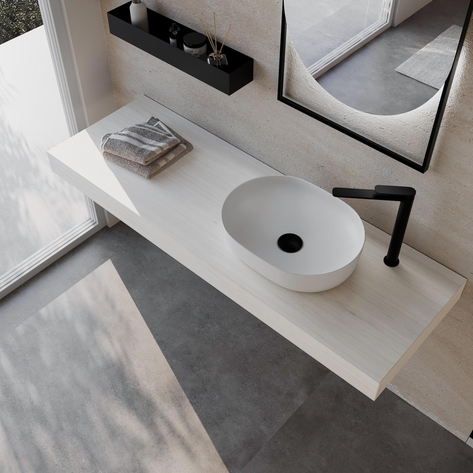 Mensolone bagno 10 h sospeso 140 cm in legno rovere bianco - Plain