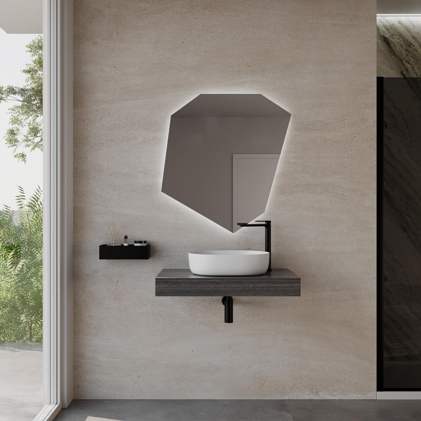 Mensolone bagno 10 h sospeso 80 cm in legno rovere grigio - Plain