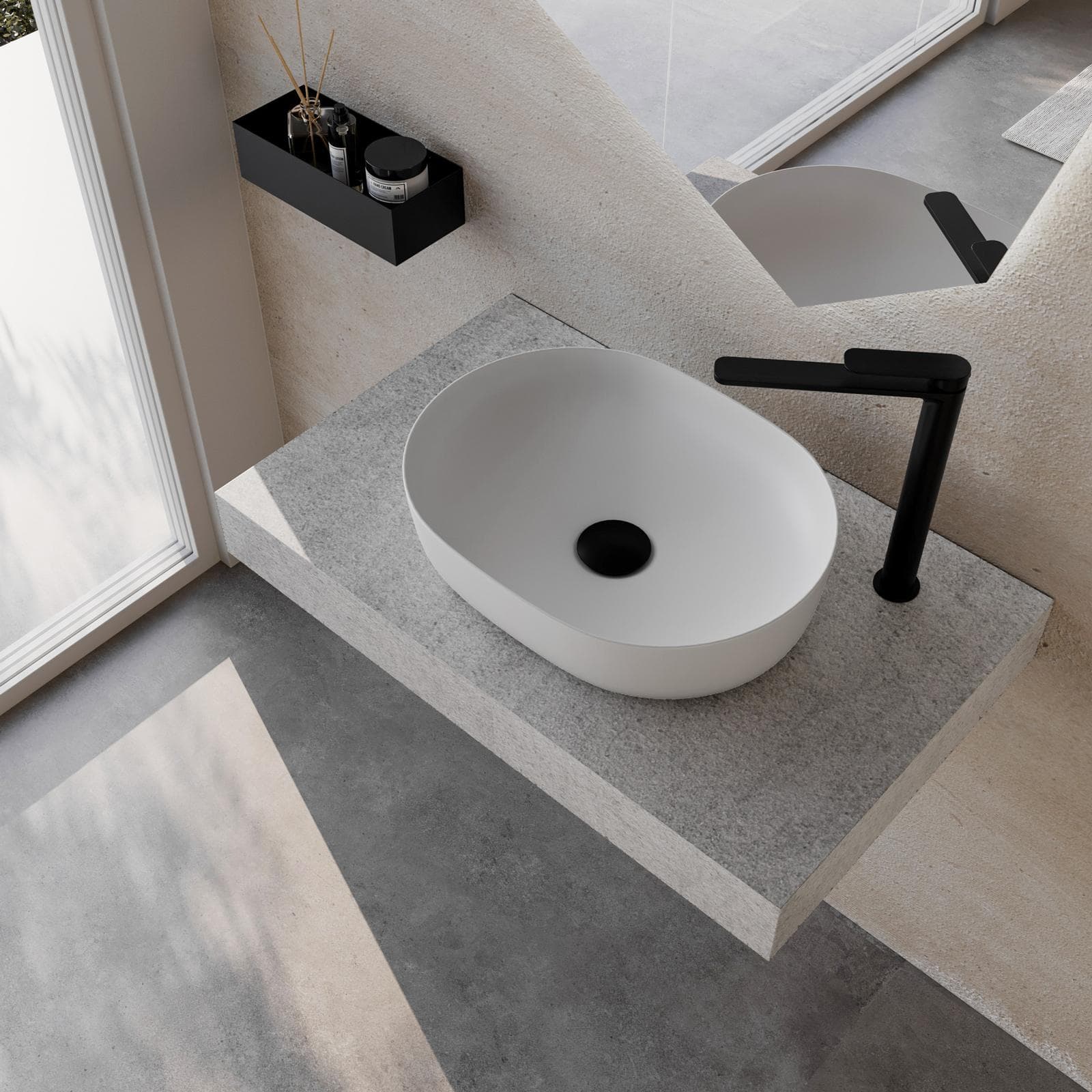 Mensolone bagno 10 h sospeso 90 cm in legno grigio pietra opaco - Plain