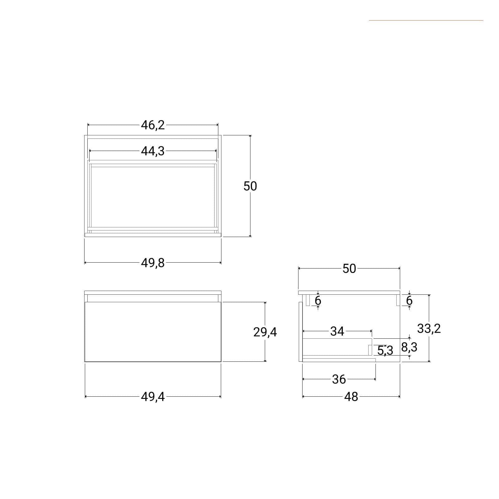 Mensolone bagno 150 cm con cassetto sospeso 50 cm in legno rovere bianco - Plain