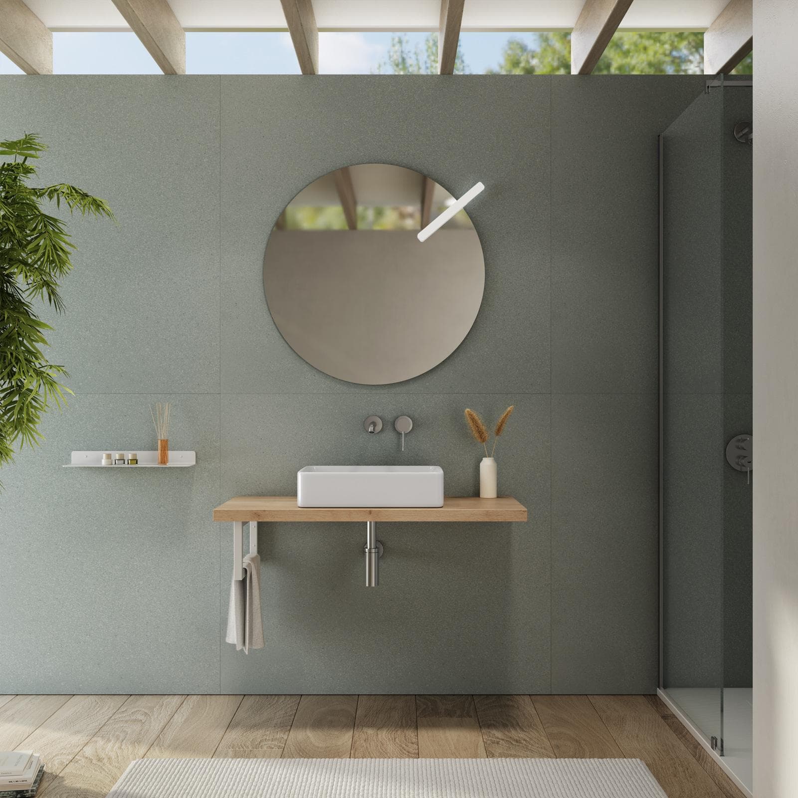 Mensolone bagno 3,8 h sospeso 100 cm in legno rovere gold - Plain