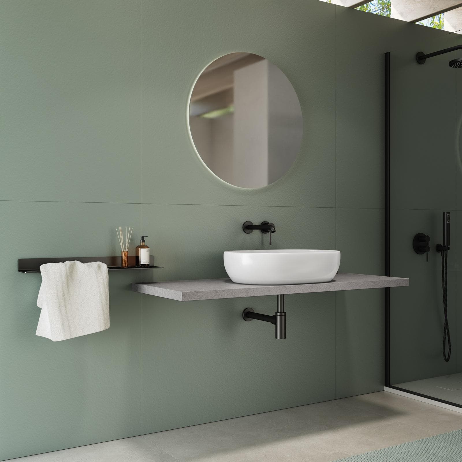 Mensolone bagno 3,8 h sospeso 120 cm in legno grigio pietra opaco - Plain