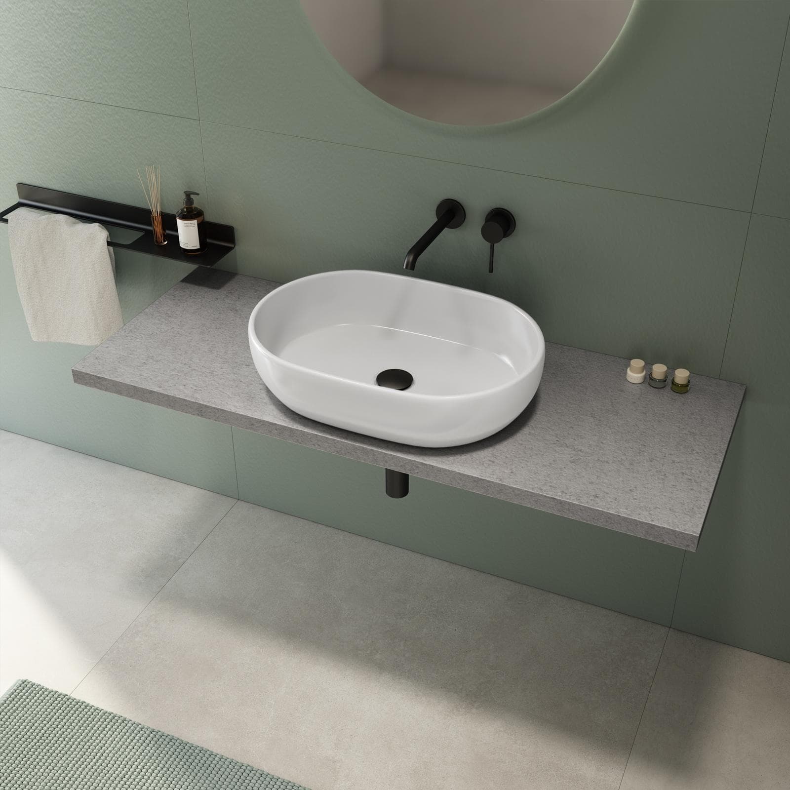 Mensolone bagno 3,8 h sospeso 120 cm in legno grigio pietra opaco - Plain