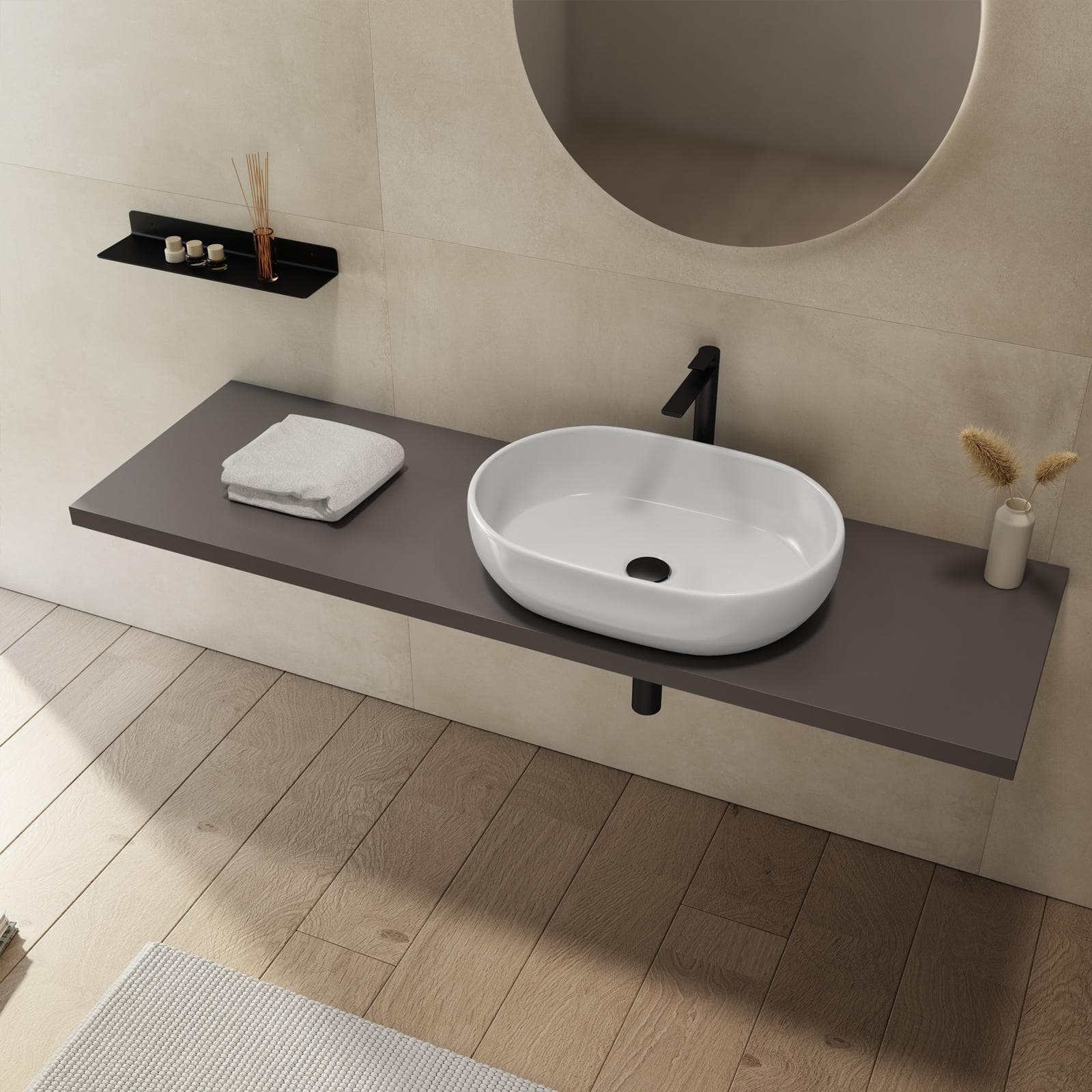Mensolone bagno 3,8 h sospeso 160 cm in legno grigio ombra - Plain