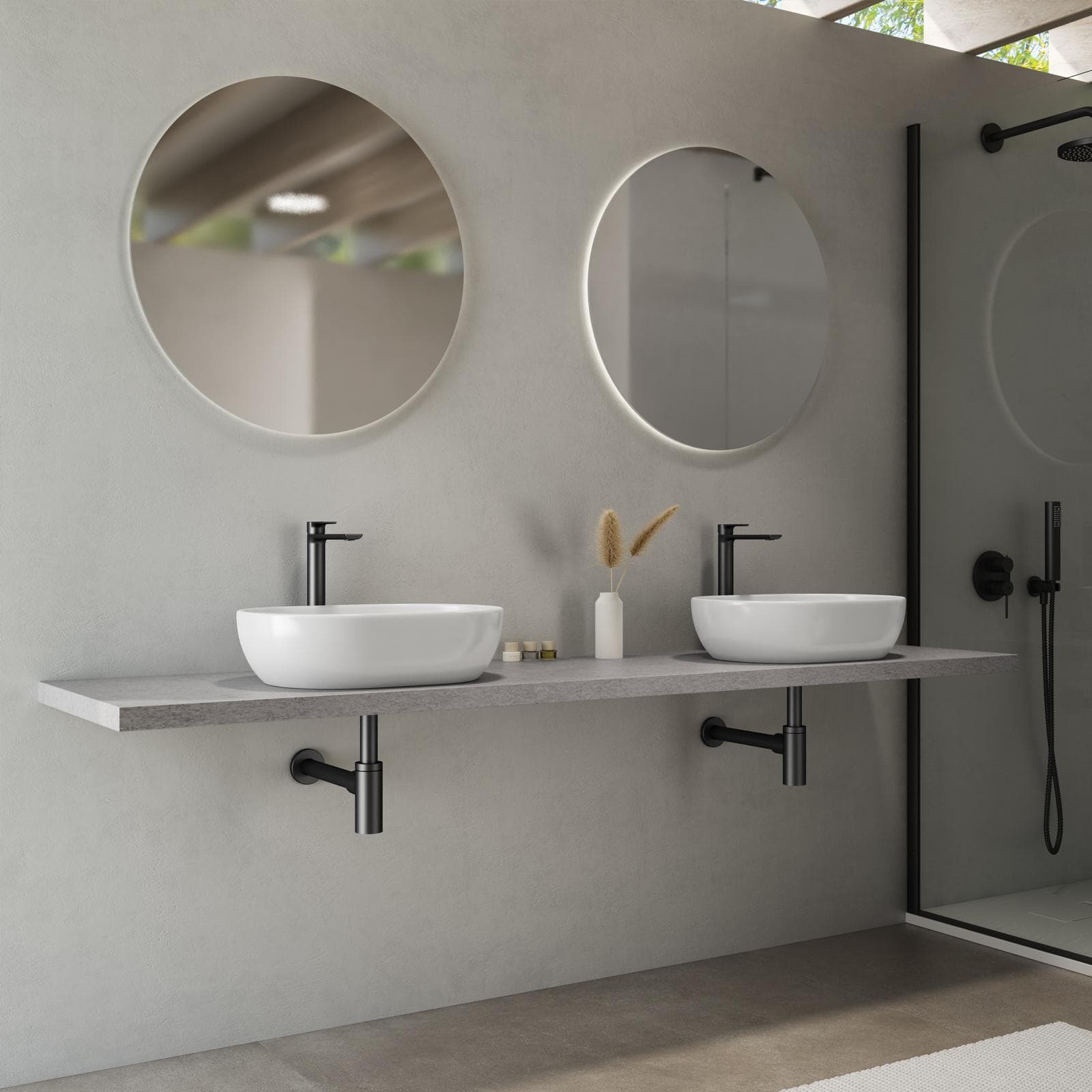 Mensolone bagno 3,8 h sospeso 200 cm in legno grigio pietra opaco - Plain