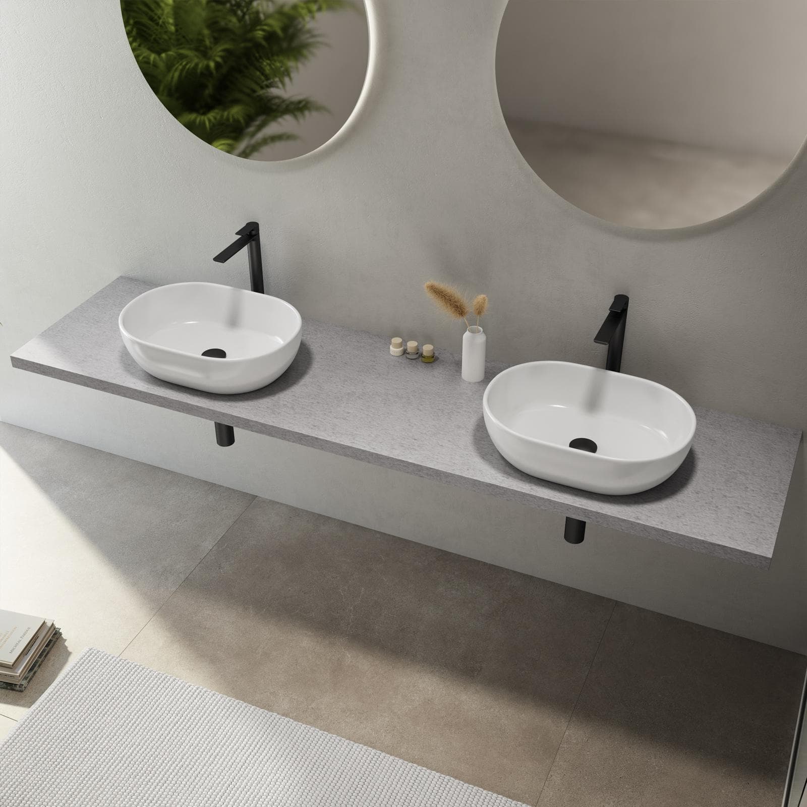 Mensolone bagno 3,8 h sospeso 200 cm in legno grigio pietra opaco - Plain