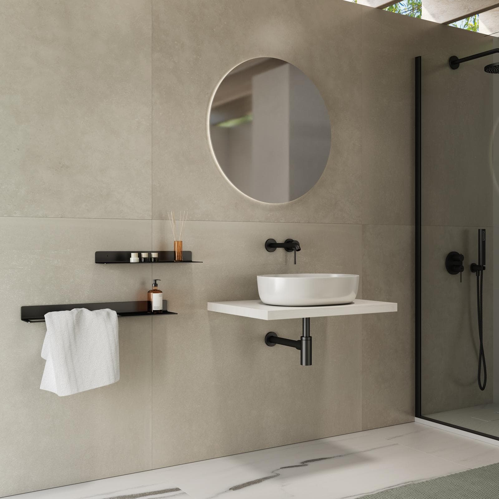 Mensolone bagno 3,8 h sospeso 60 cm in legno rovere bianco - Plain