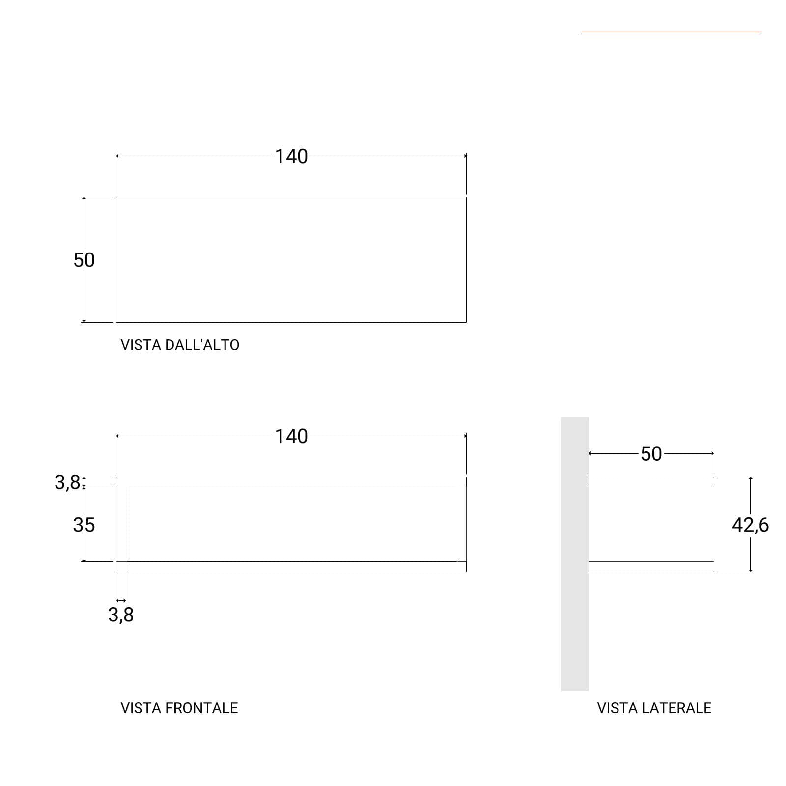 Mensolone bagno sospeso 140 cm con vano a giorno in legno grigio pietra opaco - Plain