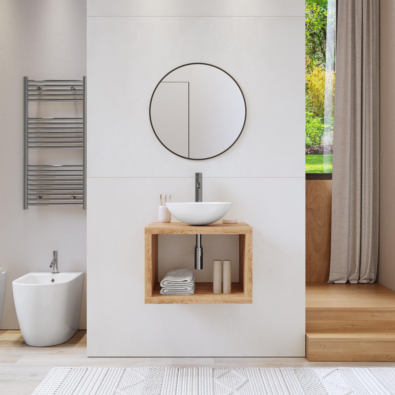 Mensolone bagno sospeso 70 cm con vano a giorno in legno rovere gold - Plain