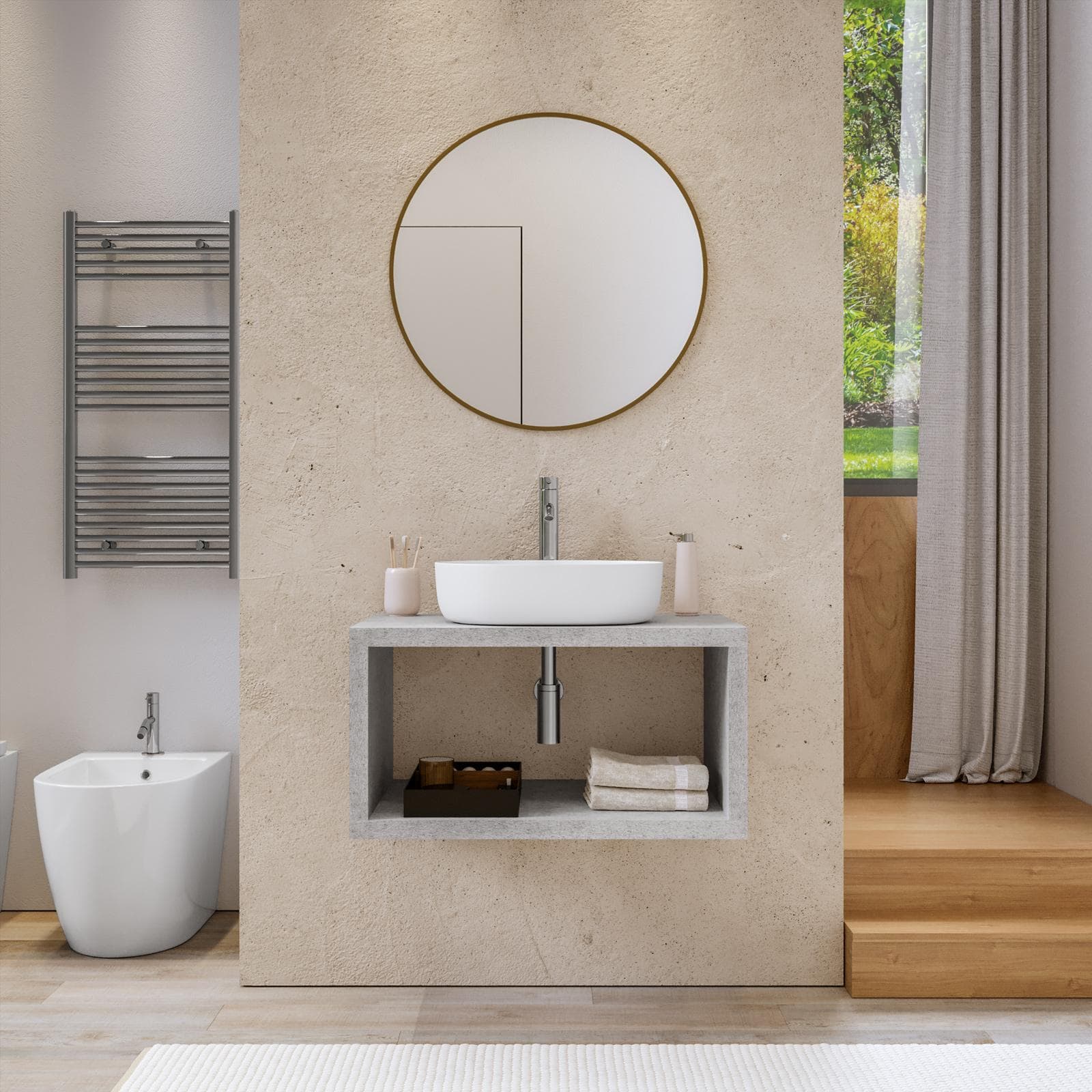 Mensolone bagno sospeso 80 cm con vano a giorno in legno grigio pietra opaco - Plain