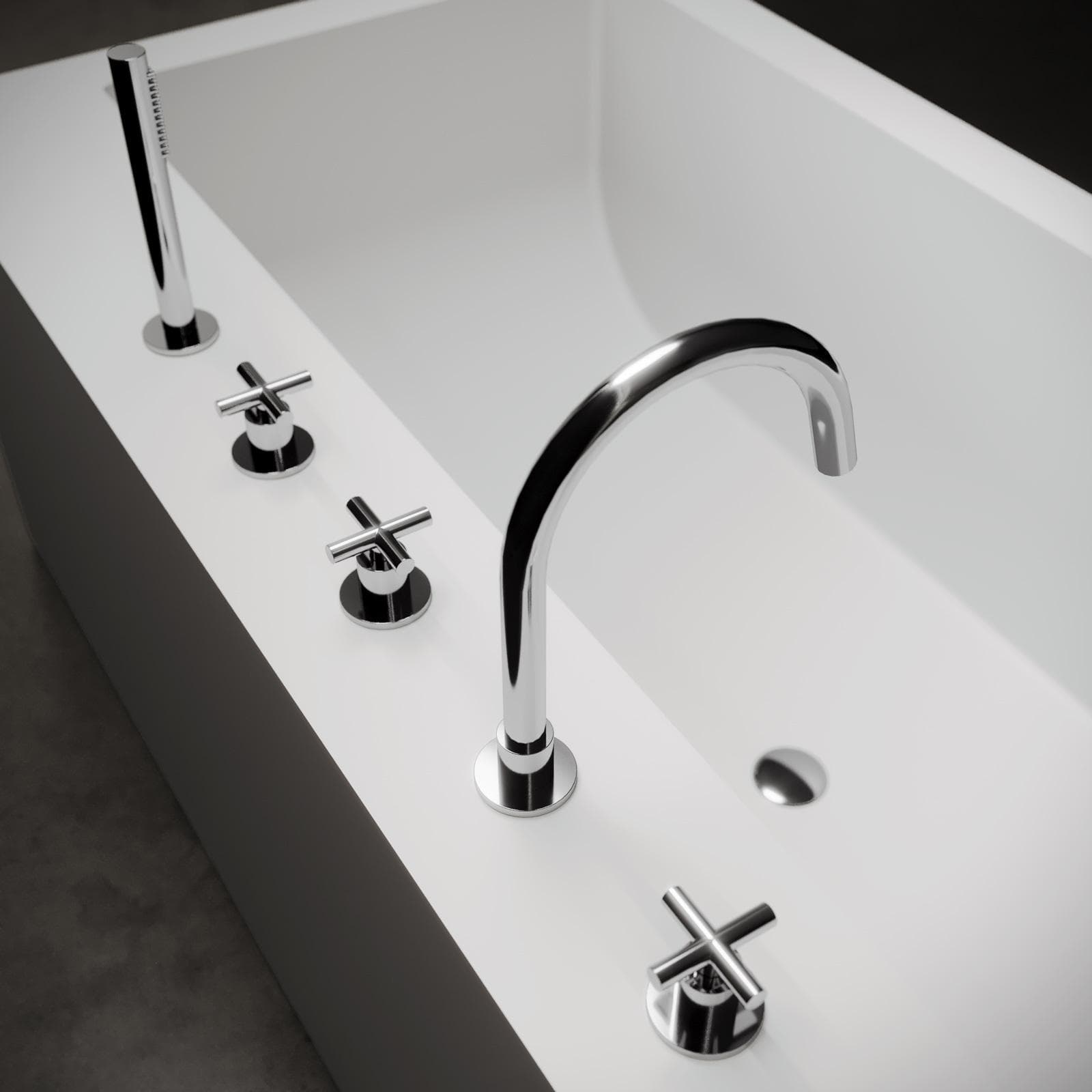 Miscelatore bordo vasca 5 fori con doccino in ottone cromo - Enif