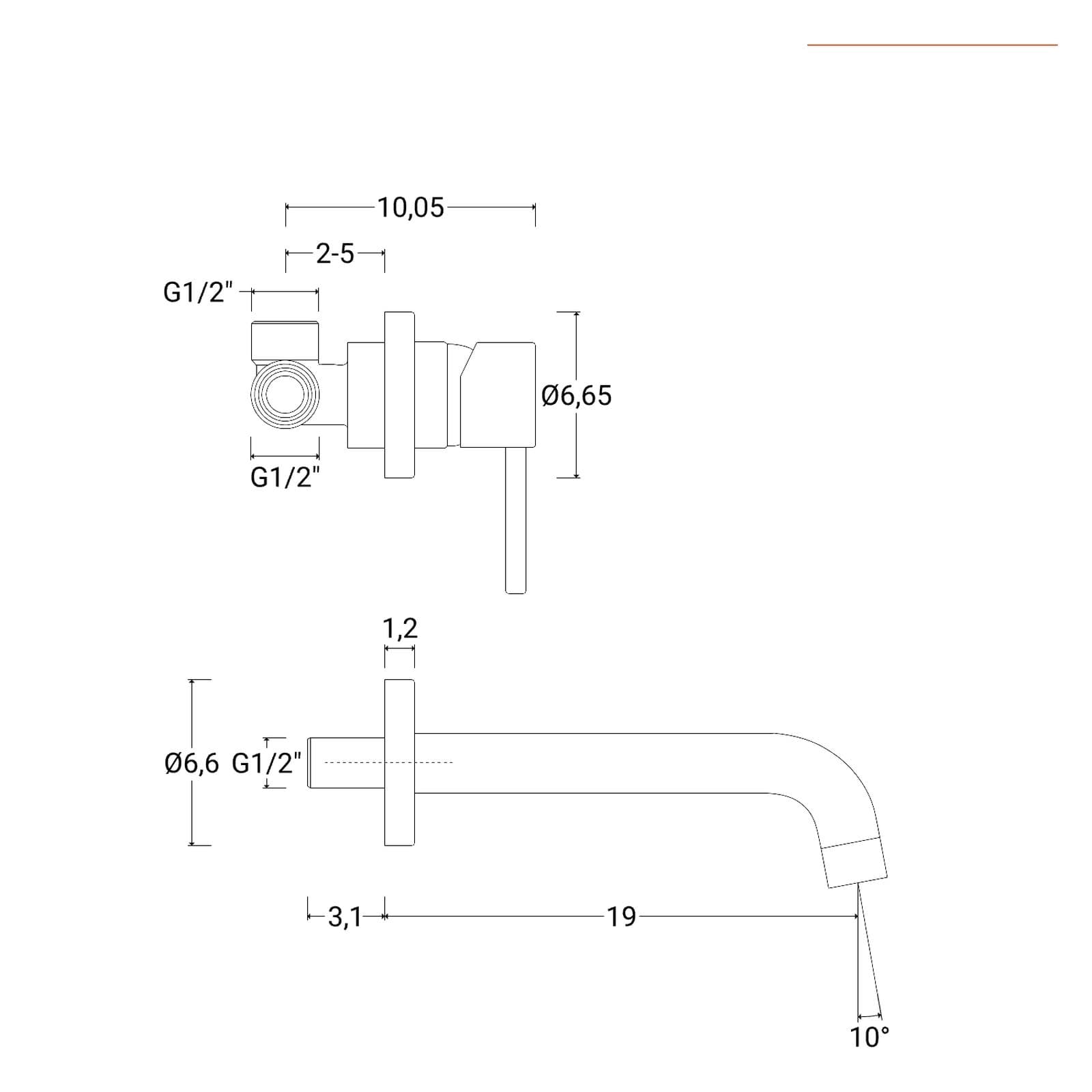 Miscelatore lavabo a muro canna 19 cm nero opaco - Gun di Jacuzzi - Rubinetteria