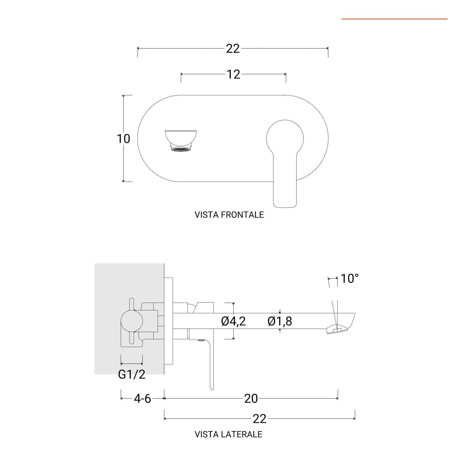 Miscelatore lavabo a muro canna 20 cm con piastra cromo – Key