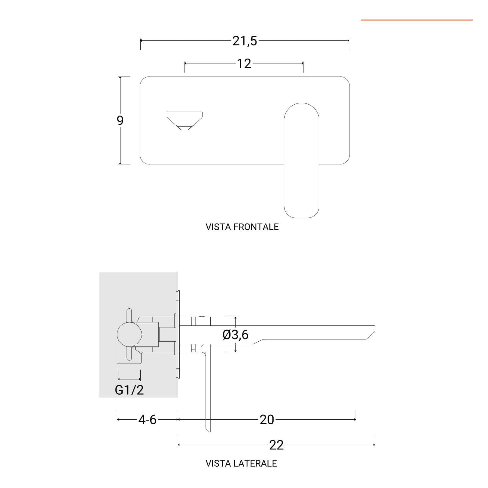 Miscelatore lavabo a muro canna 20 cm con piastra fango - Fusion