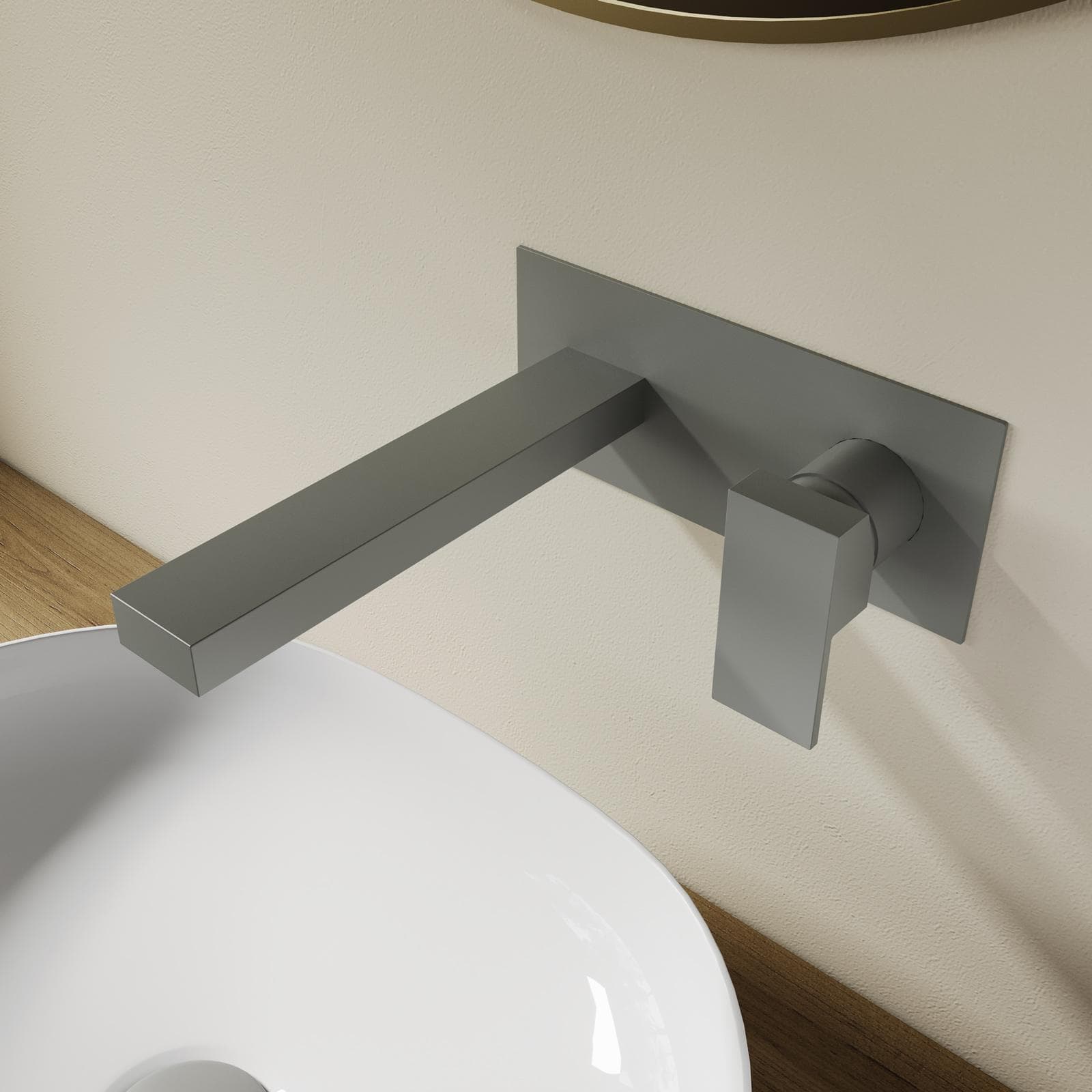 Miscelatore lavabo a muro canna 20 cm con piastra fango - Kyria