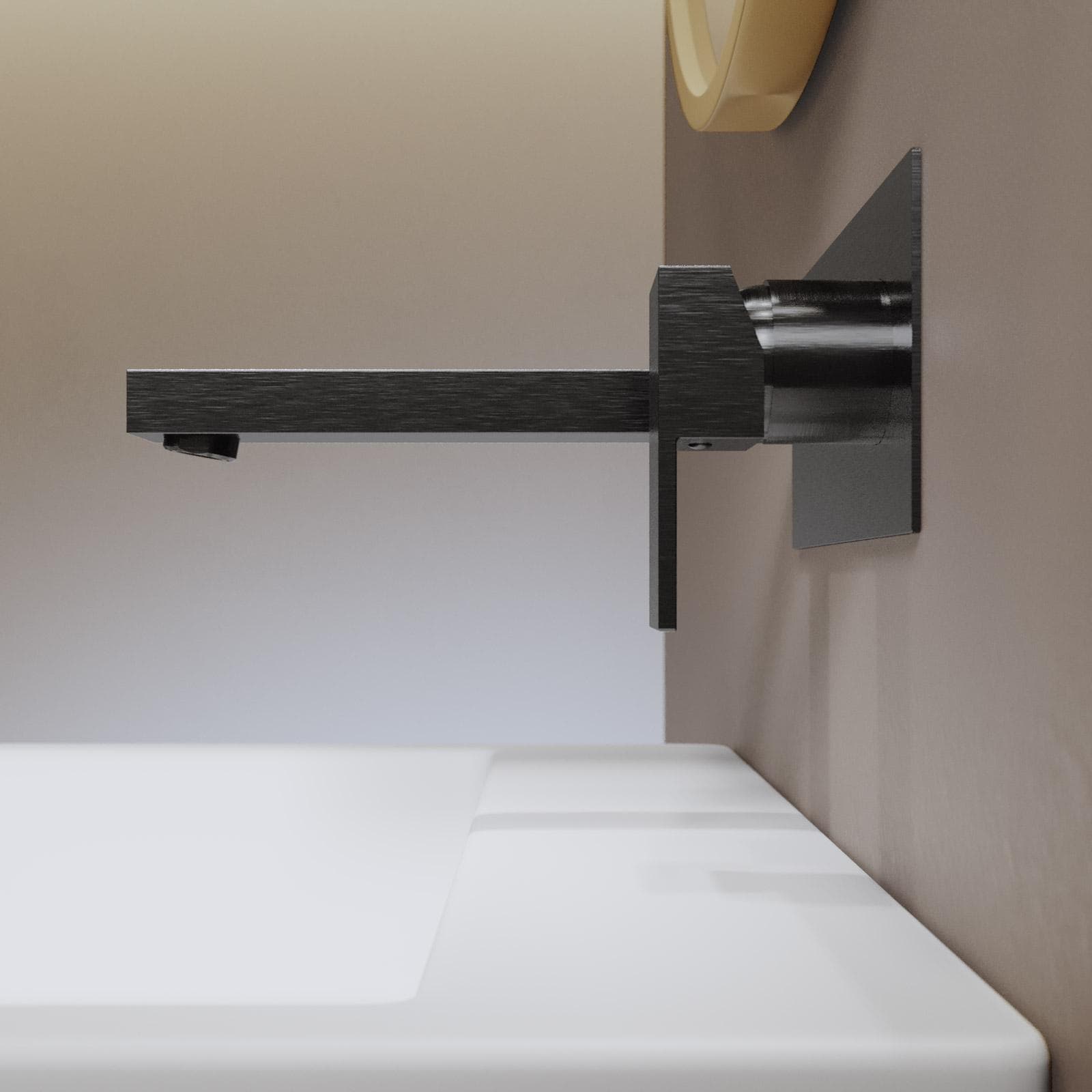 Miscelatore lavabo a muro canna 20 cm con piastra nero spazzolato anti-impronta - Kyria