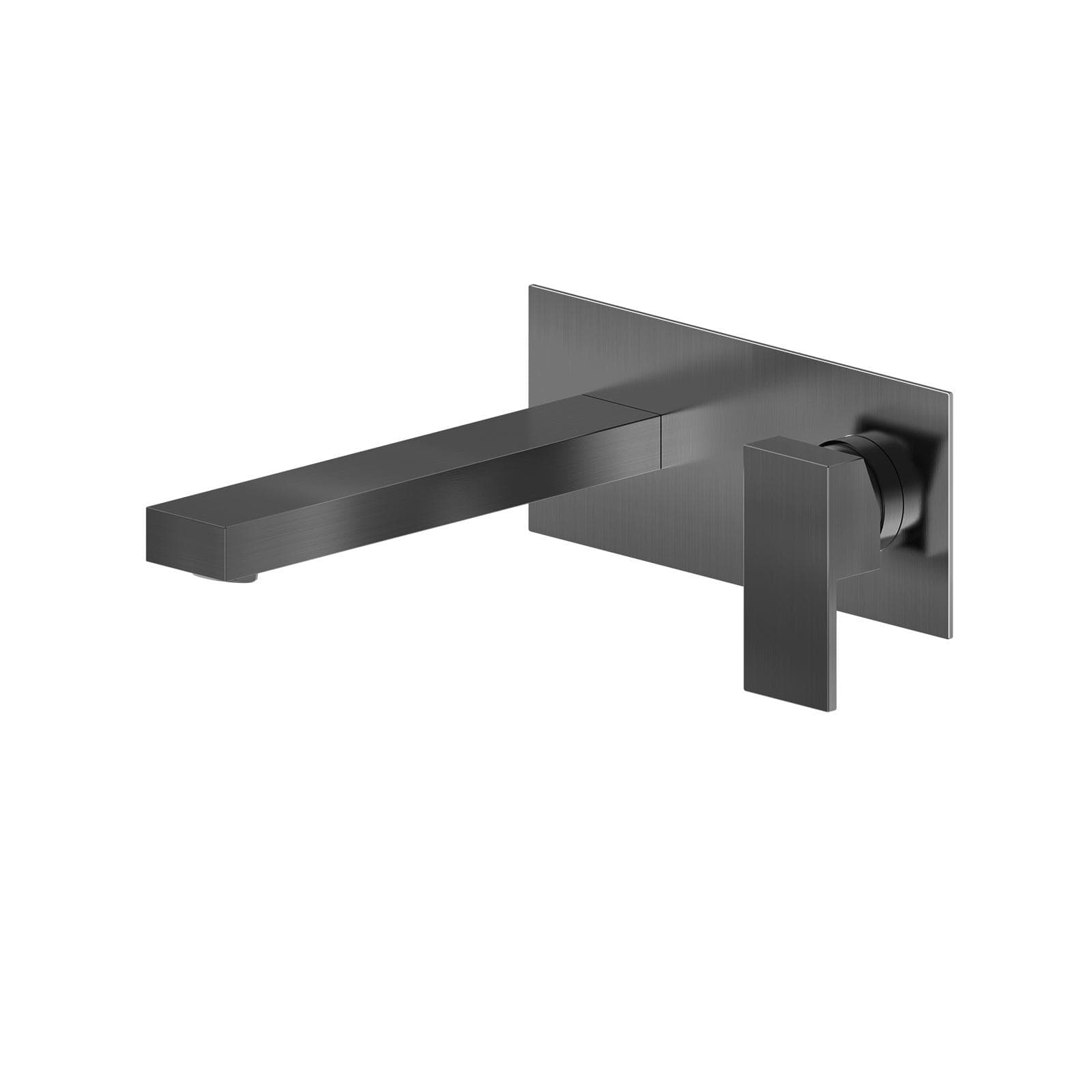 Miscelatore lavabo a muro canna 20 cm con piastra nero spazzolato anti-impronta - Kyria
