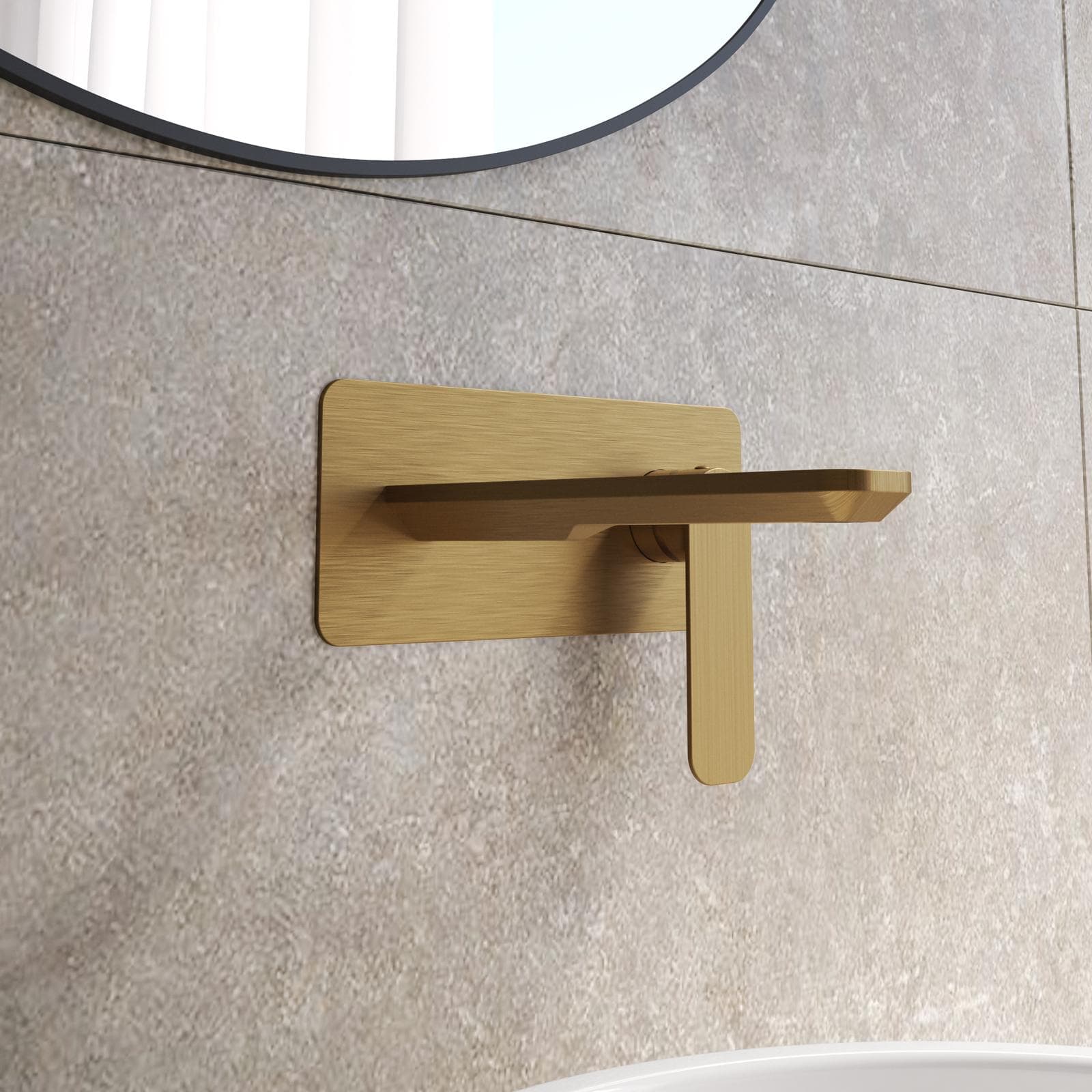 Miscelatore lavabo a muro canna 20 cm con piastra oro spazzolato anti-impronta - Fusion