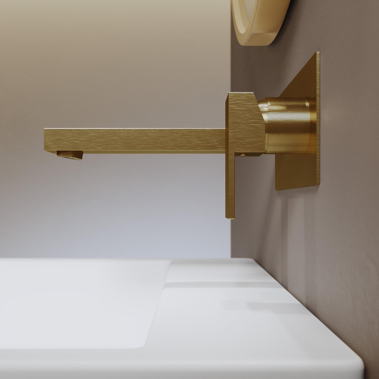 Miscelatore lavabo a muro canna 20 cm con piastra oro spazzolato anti-impronta - Kyria