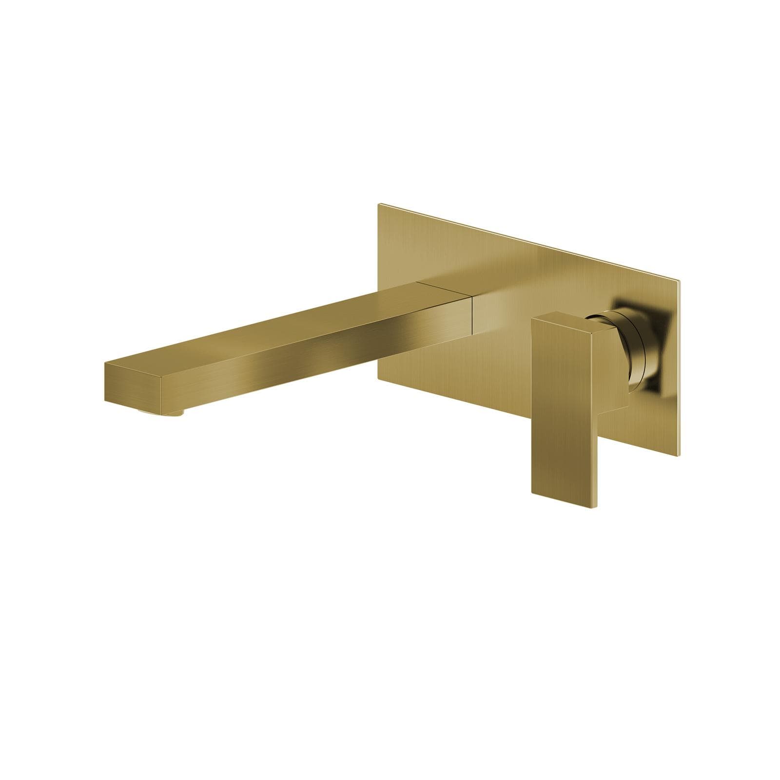Miscelatore lavabo a muro canna 20 cm con piastra oro spazzolato anti-impronta - Kyria