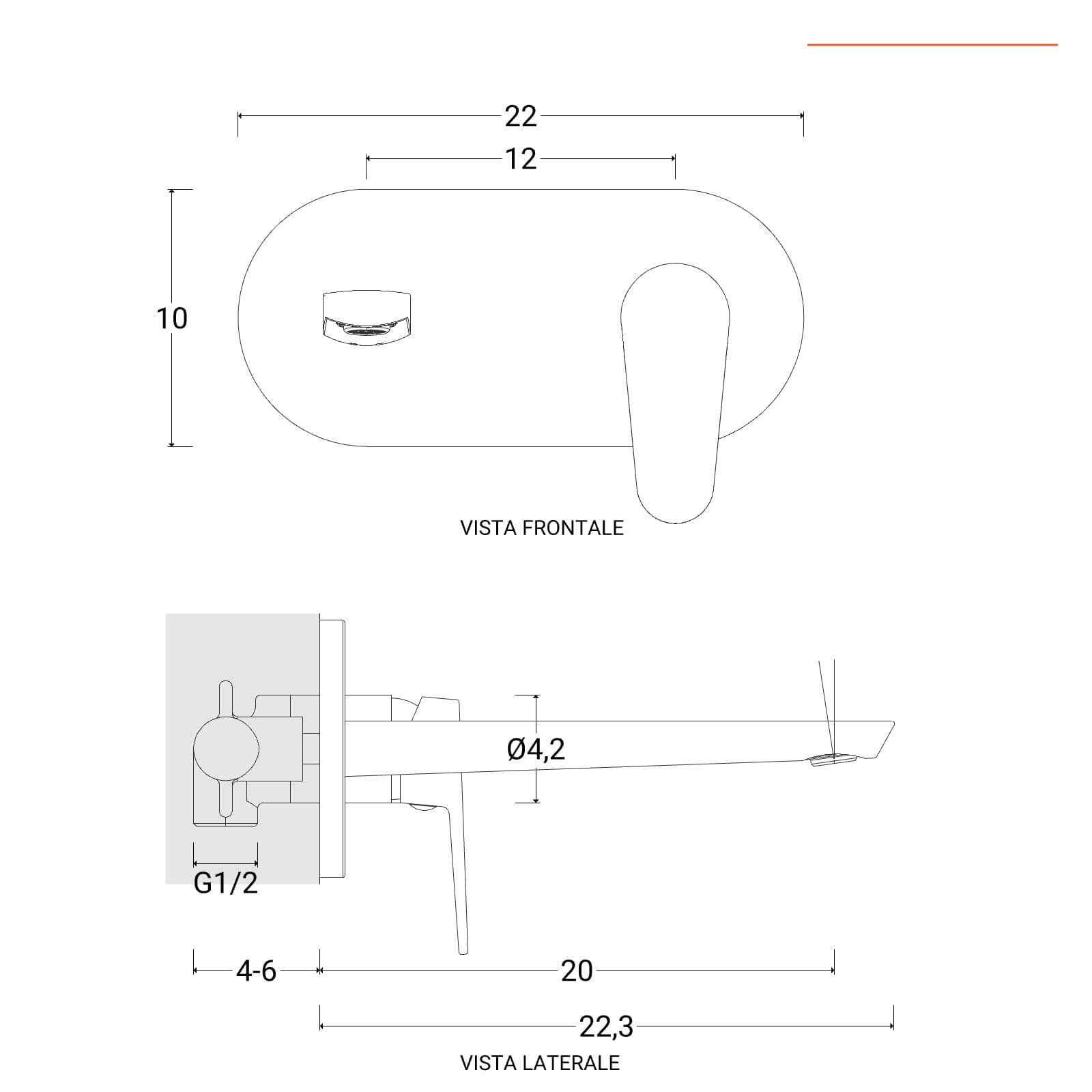 Miscelatore lavabo a muro canna 20 cm con piastra spazzolato – Lir