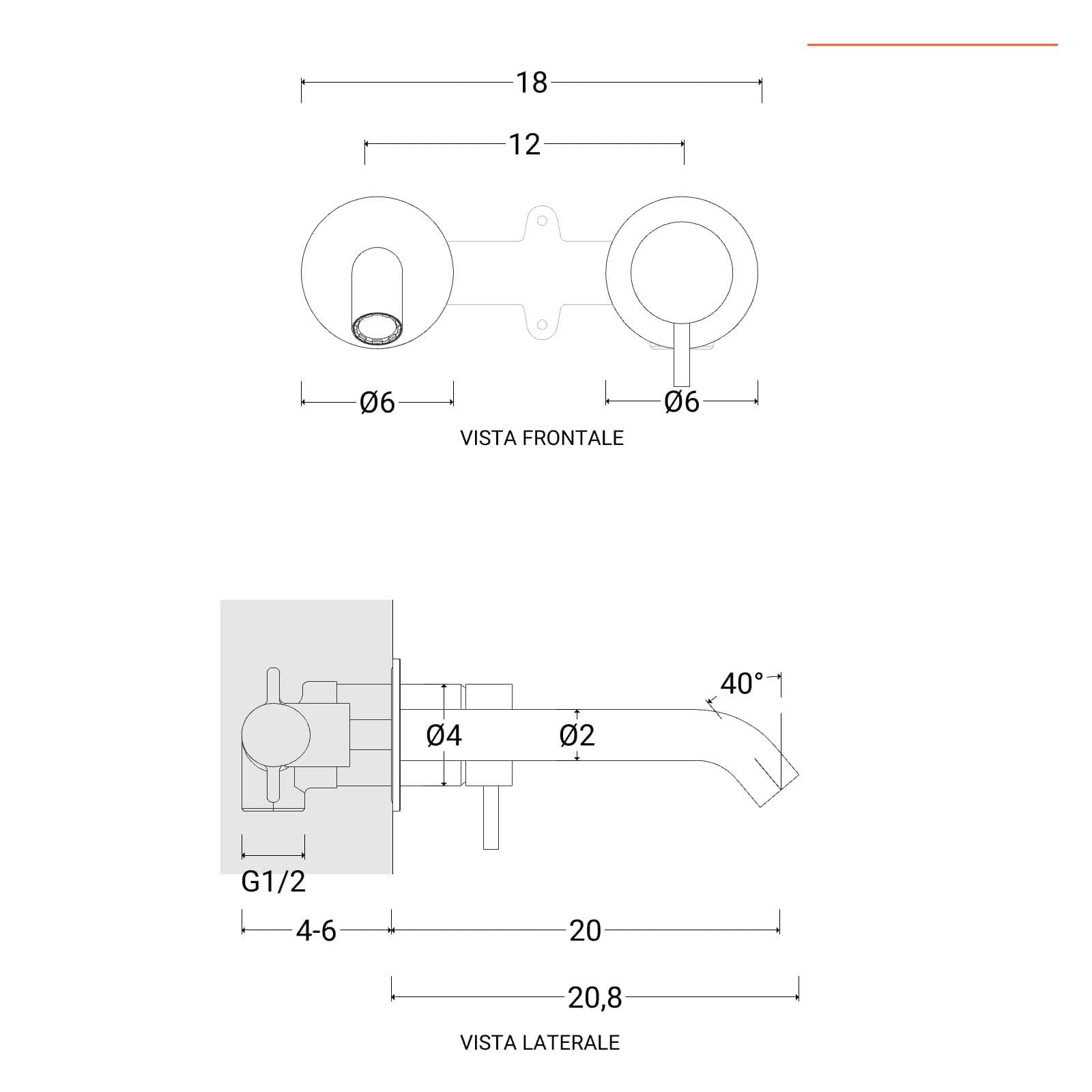 Miscelatore lavabo a muro canna 20 cm in acciaio inox 316 satinato – Pure