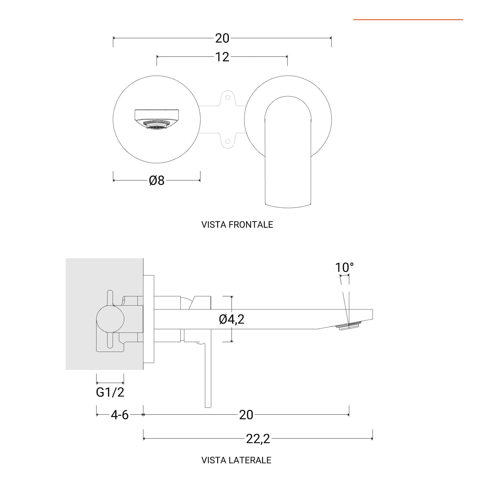 Miscelatore lavabo a muro canna 20 cm nero spazzolato anti-impronta - Fluid