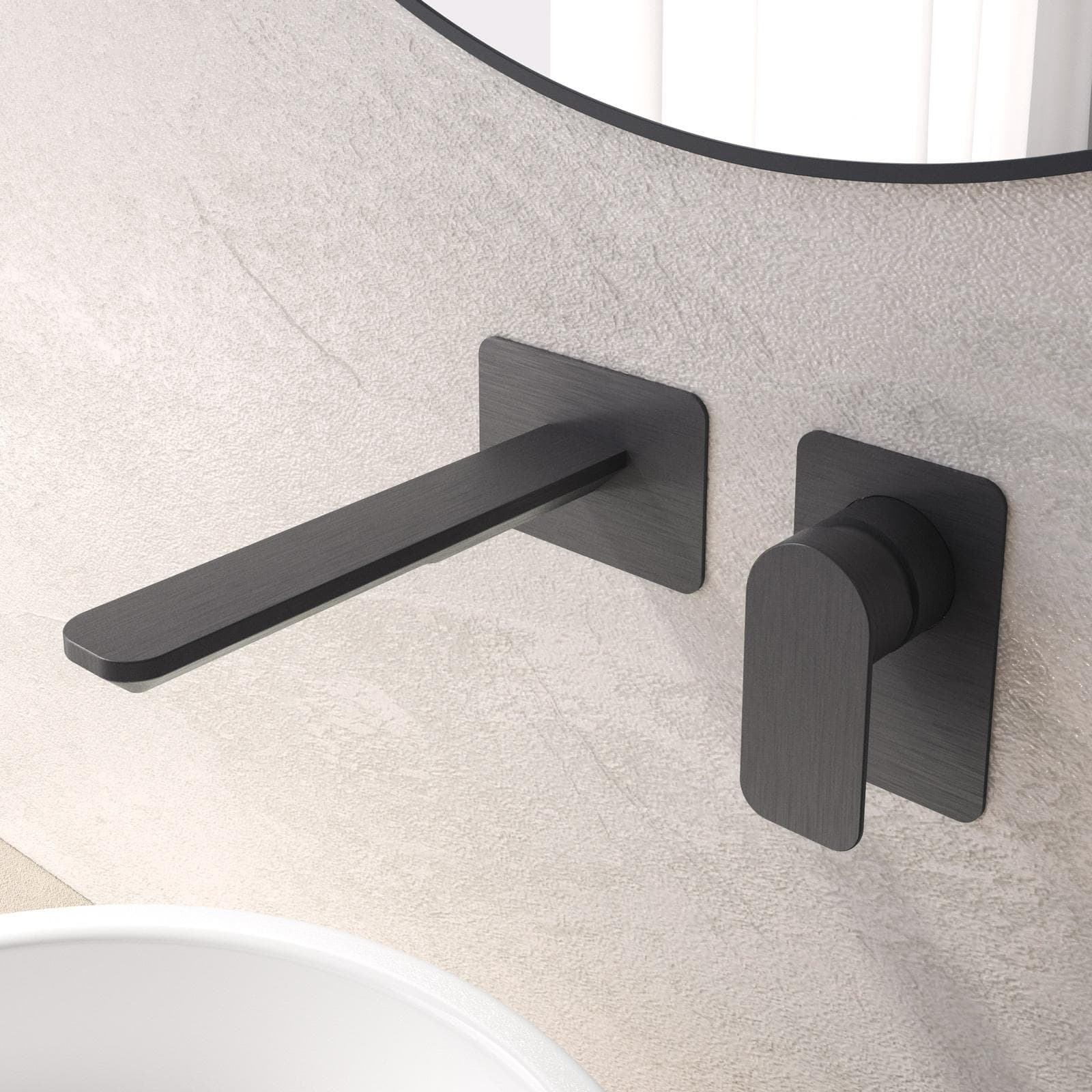 Miscelatore lavabo a muro canna 20 cm nero spazzolato anti-impronta - Fusion