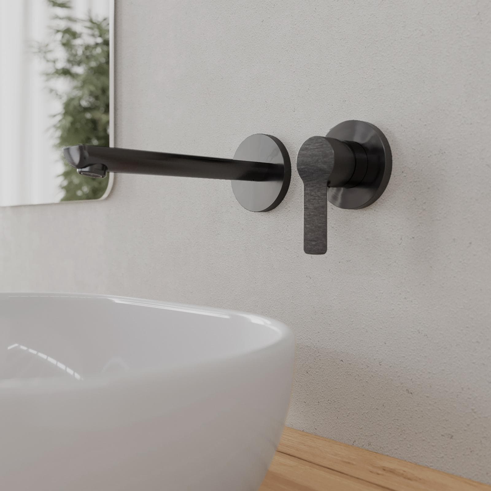Miscelatore lavabo a muro canna 20 cm nero spazzolato anti-impronta - Key