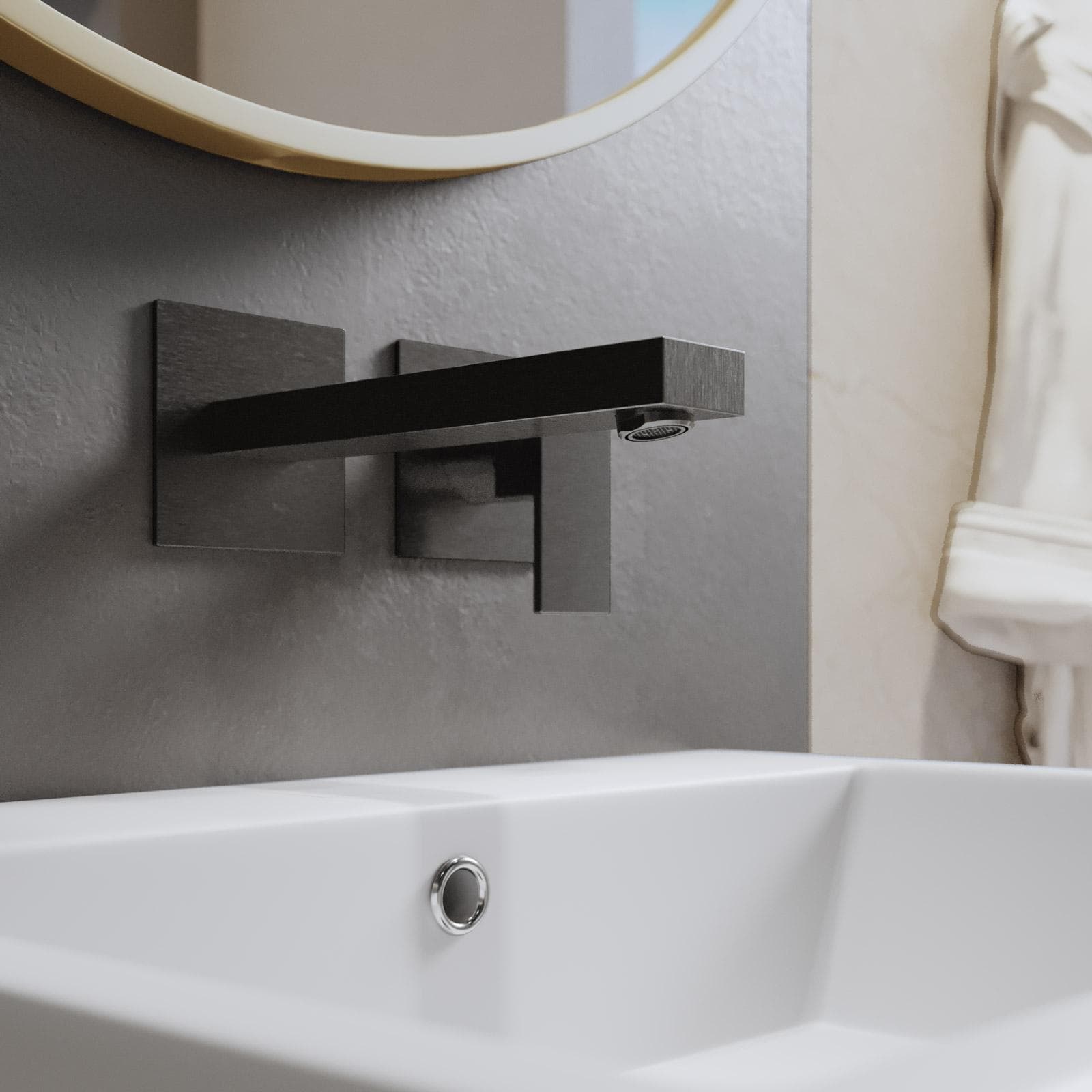Miscelatore lavabo a muro canna 20 cm nero spazzolato anti-impronta - Kyria
