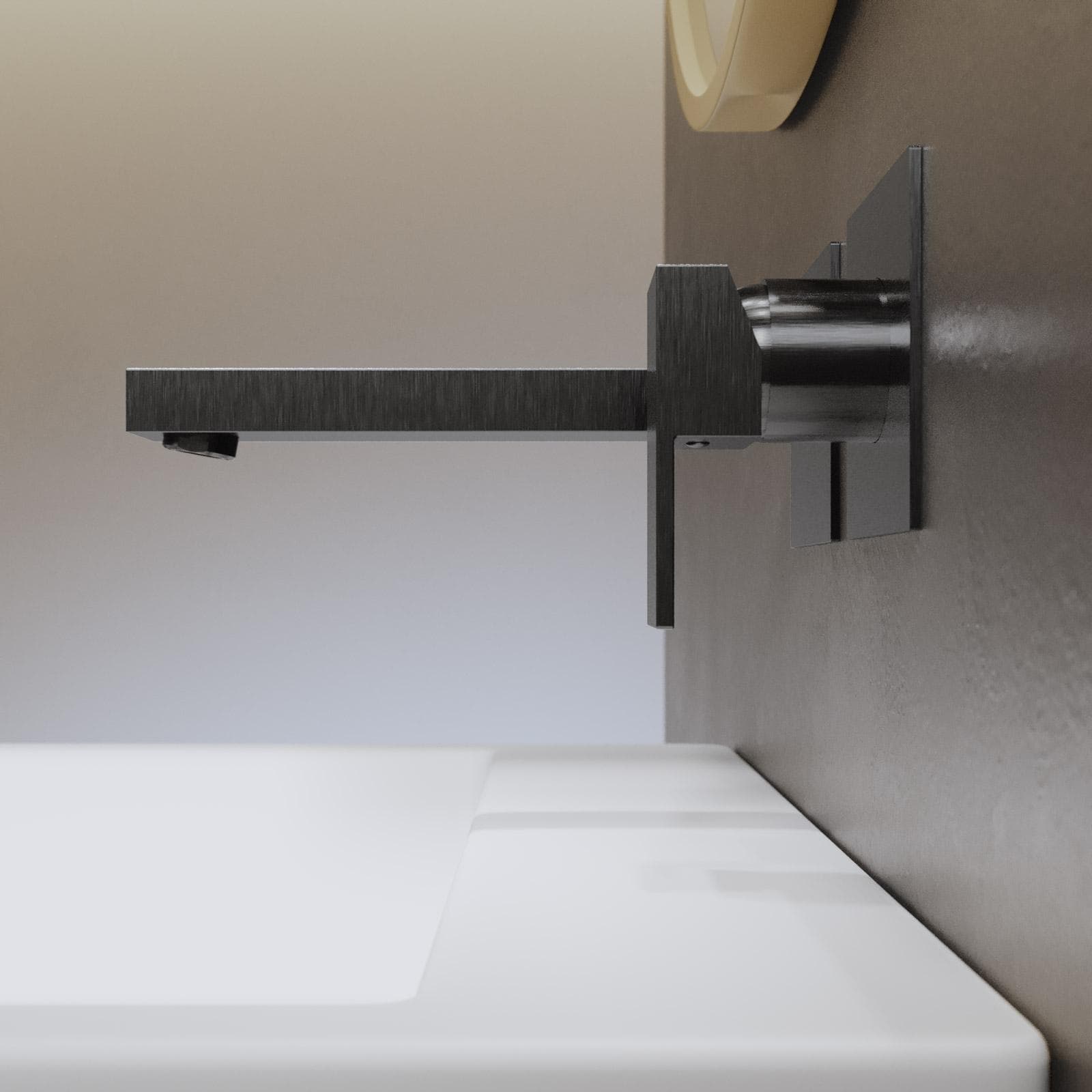 Miscelatore lavabo a muro canna 20 cm nero spazzolato anti-impronta - Kyria