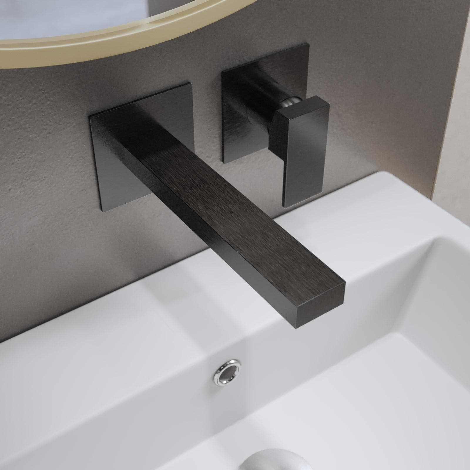Miscelatore lavabo a muro canna 20 cm nero spazzolato anti-impronta - Kyria