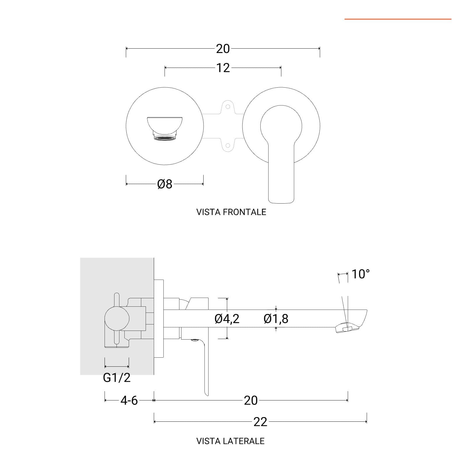Miscelatore lavabo a muro canna 20 cm oro spazzolato anti-impronta - Key