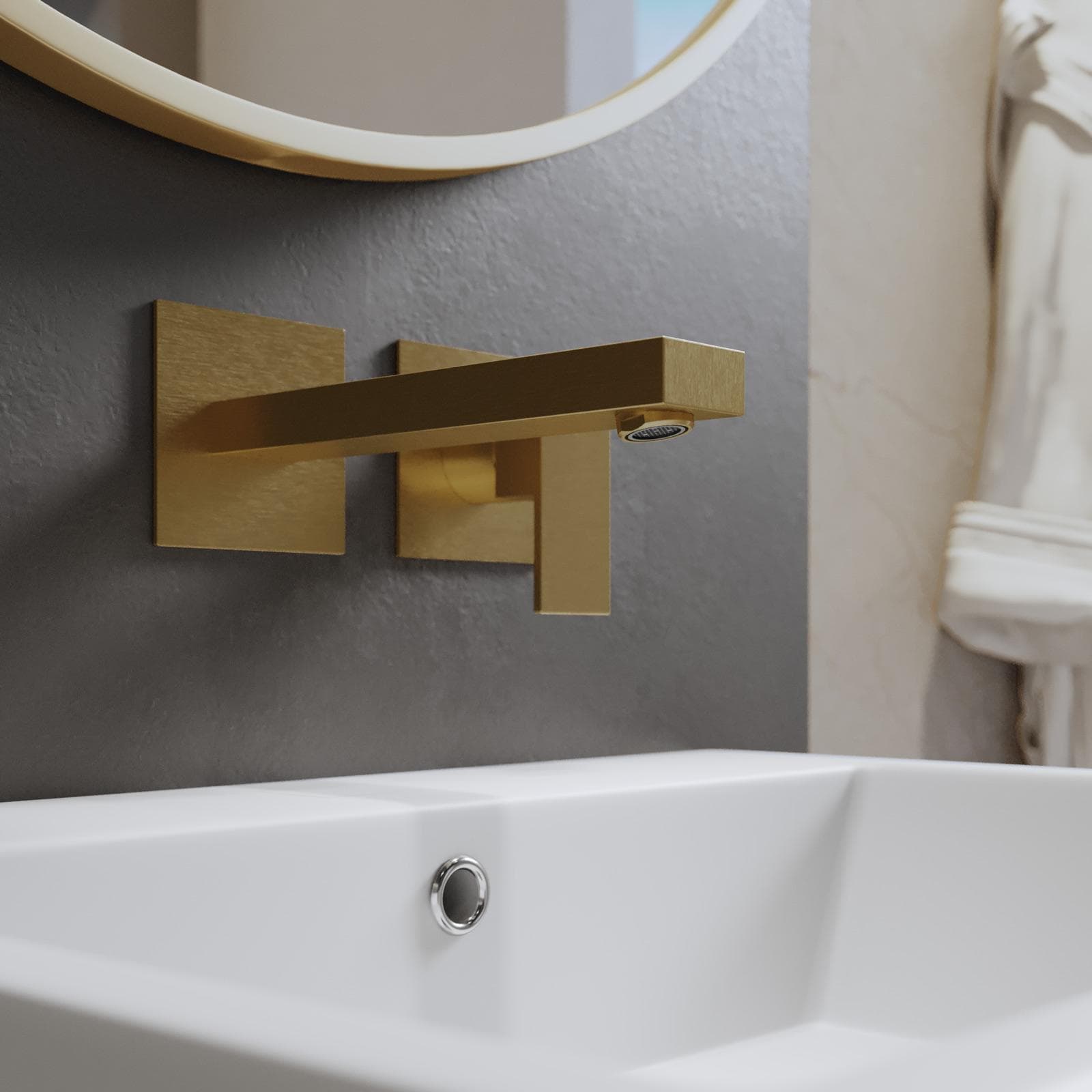 Miscelatore lavabo a muro canna 20 cm oro spazzolato anti-impronta - Kyria
