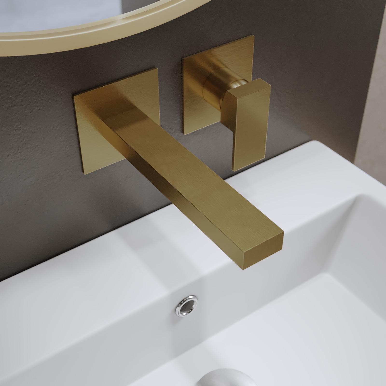 Miscelatore lavabo a muro canna 20 cm oro spazzolato anti-impronta - Kyria
