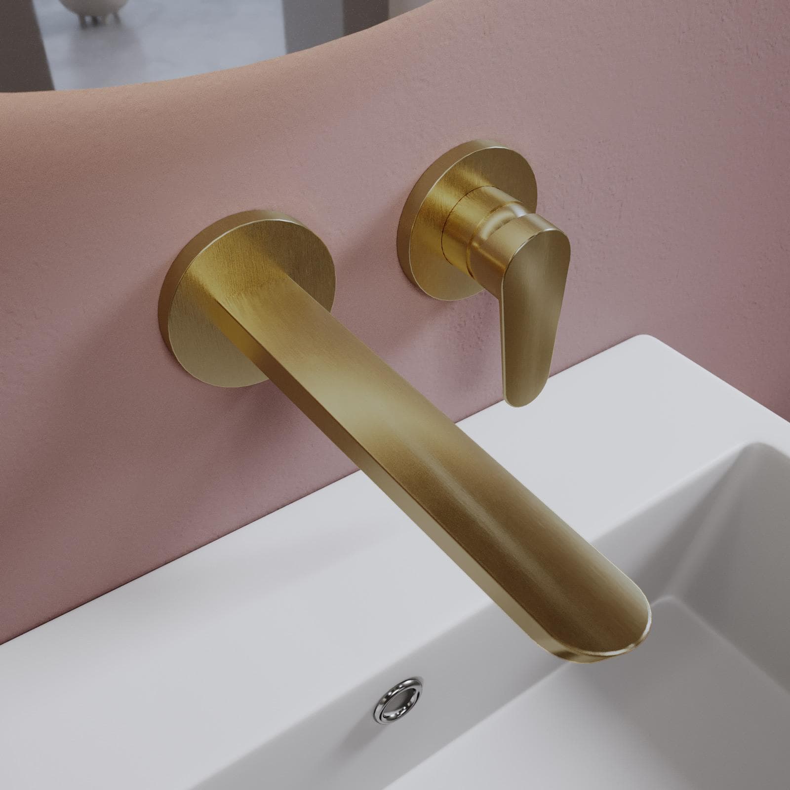 Miscelatore lavabo a muro canna 20 cm oro spazzolato anti-impronta - Lir
