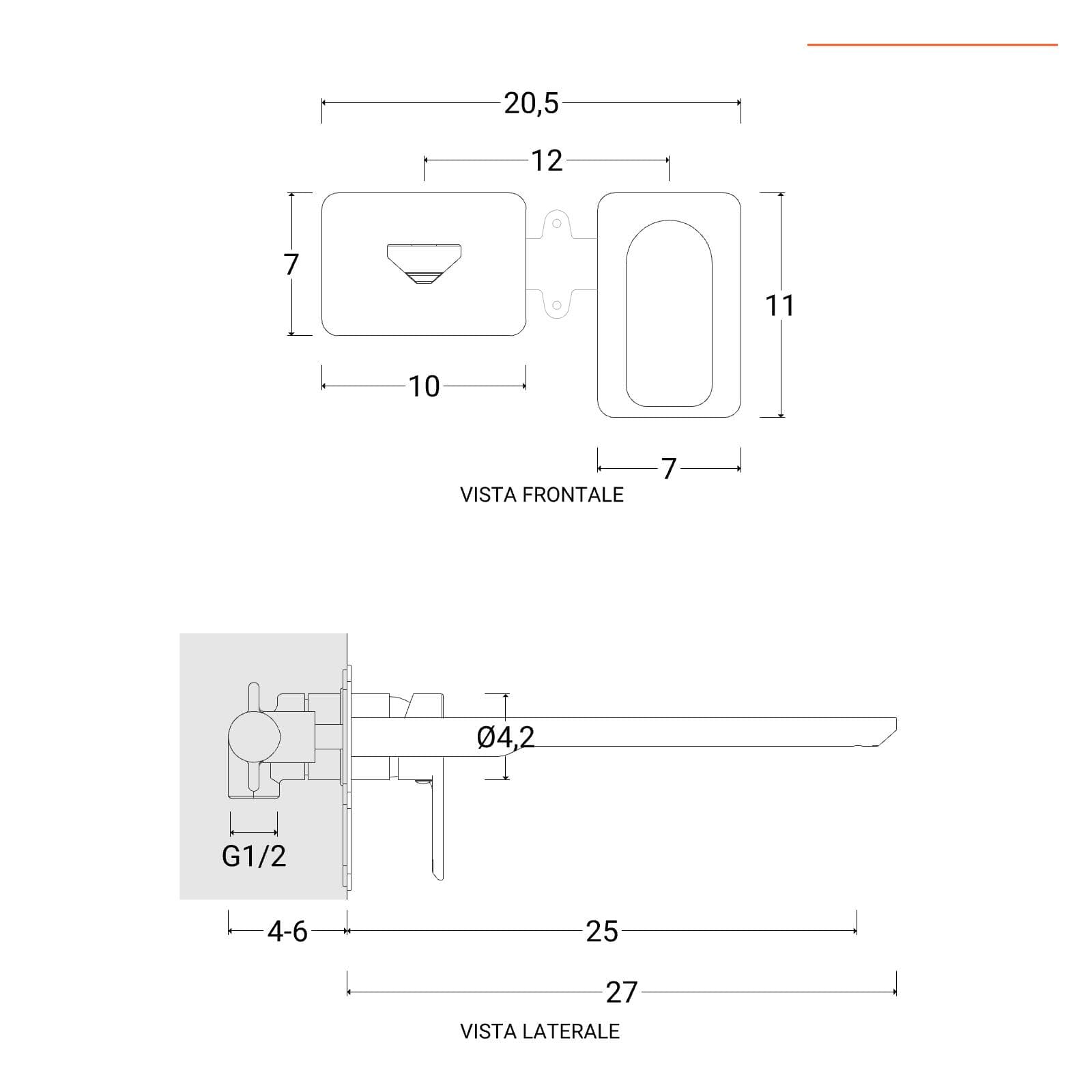 Miscelatore lavabo a muro canna 25 cm nero opaco – Fusion
