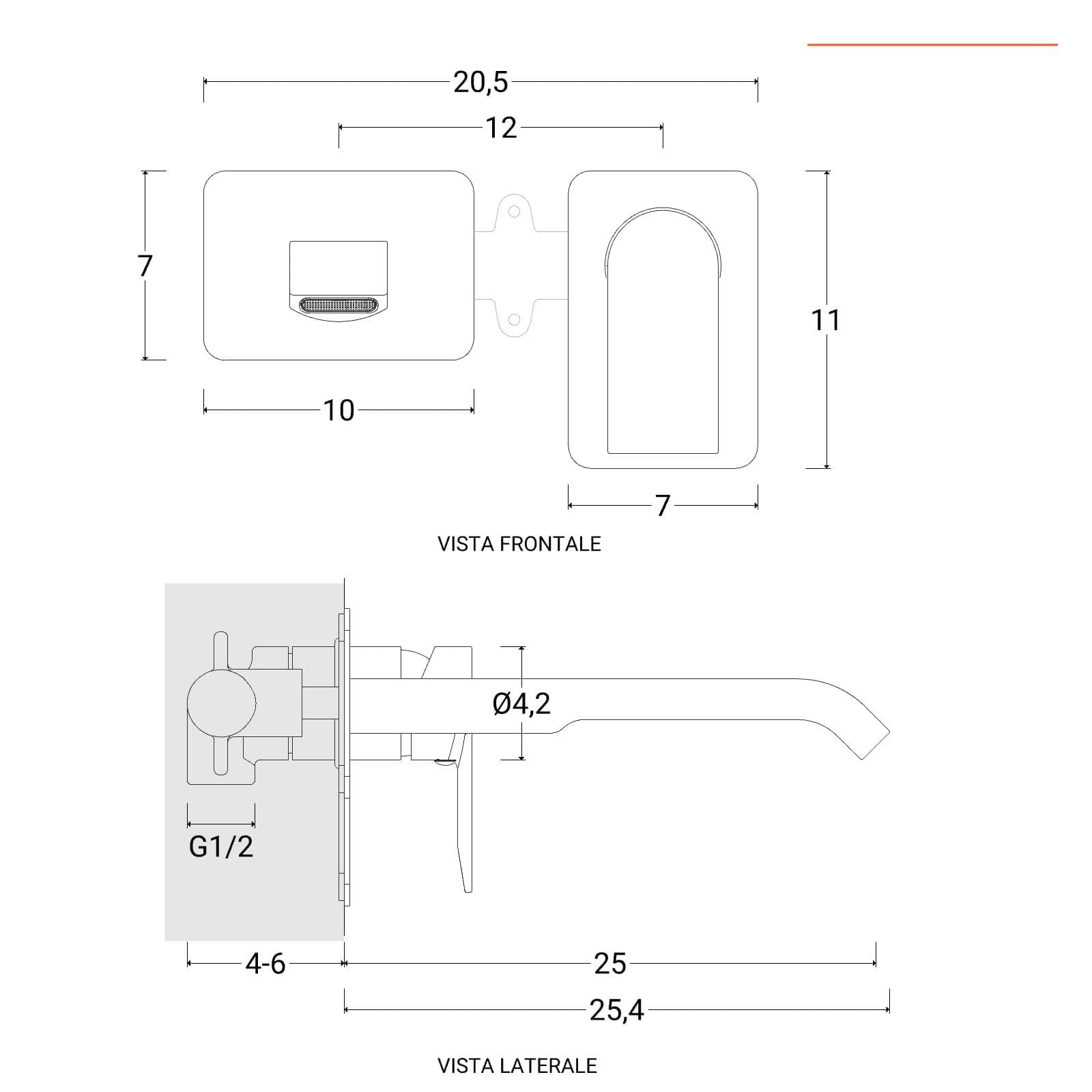 Miscelatore lavabo a muro canna 25 cm nero opaco – Iota