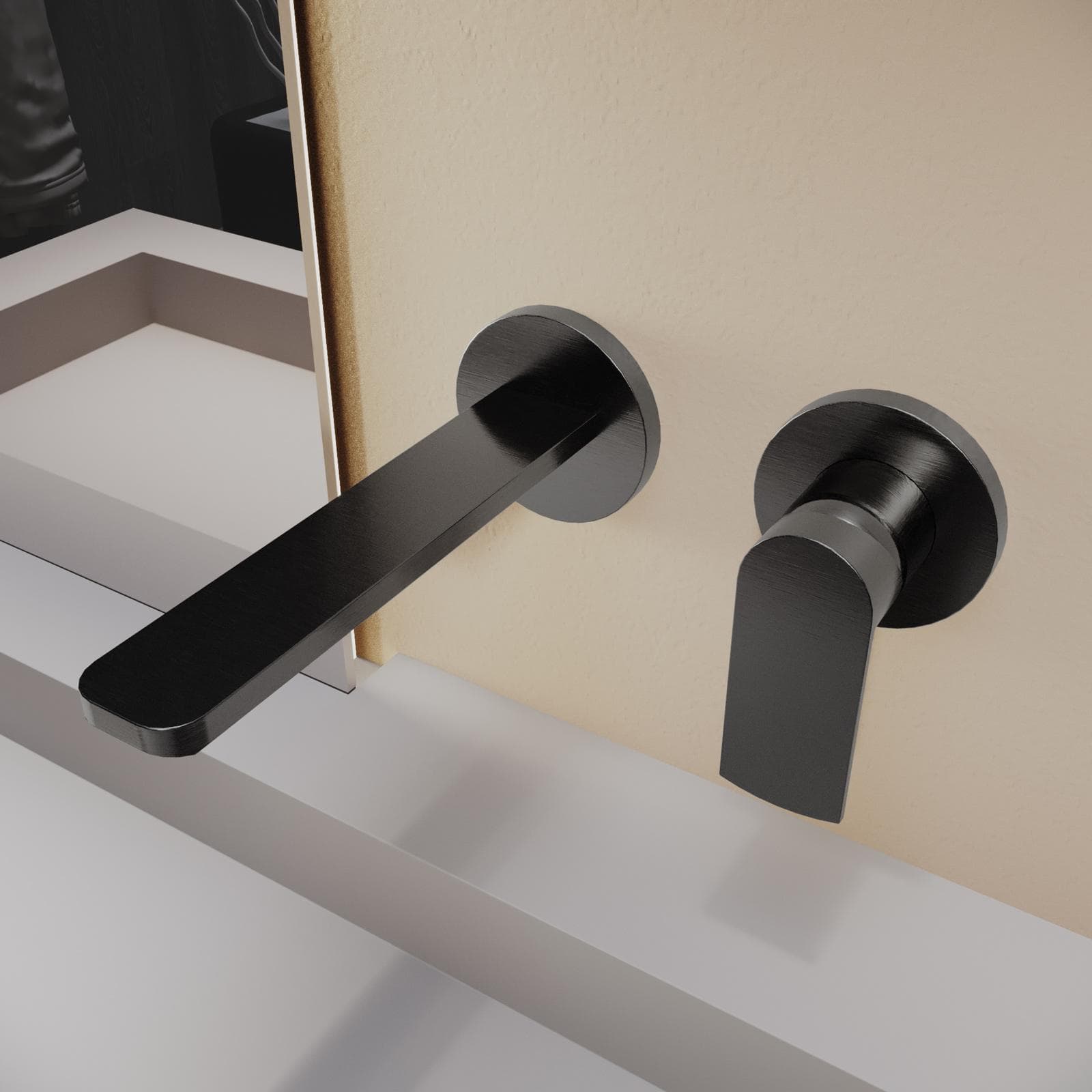 Miscelatore lavabo a muro canna 25 cm nero spazzolato anti-impronta - Fluid