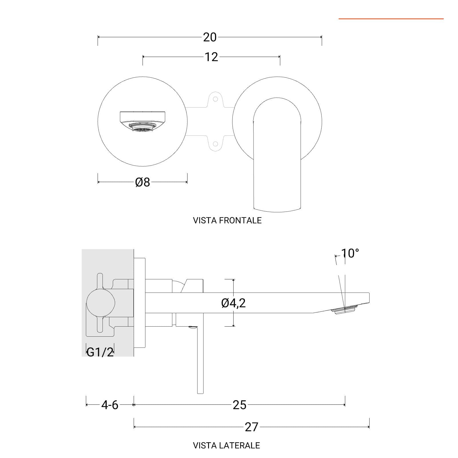 Miscelatore lavabo a muro canna 25 cm nero spazzolato anti-impronta - Fluid