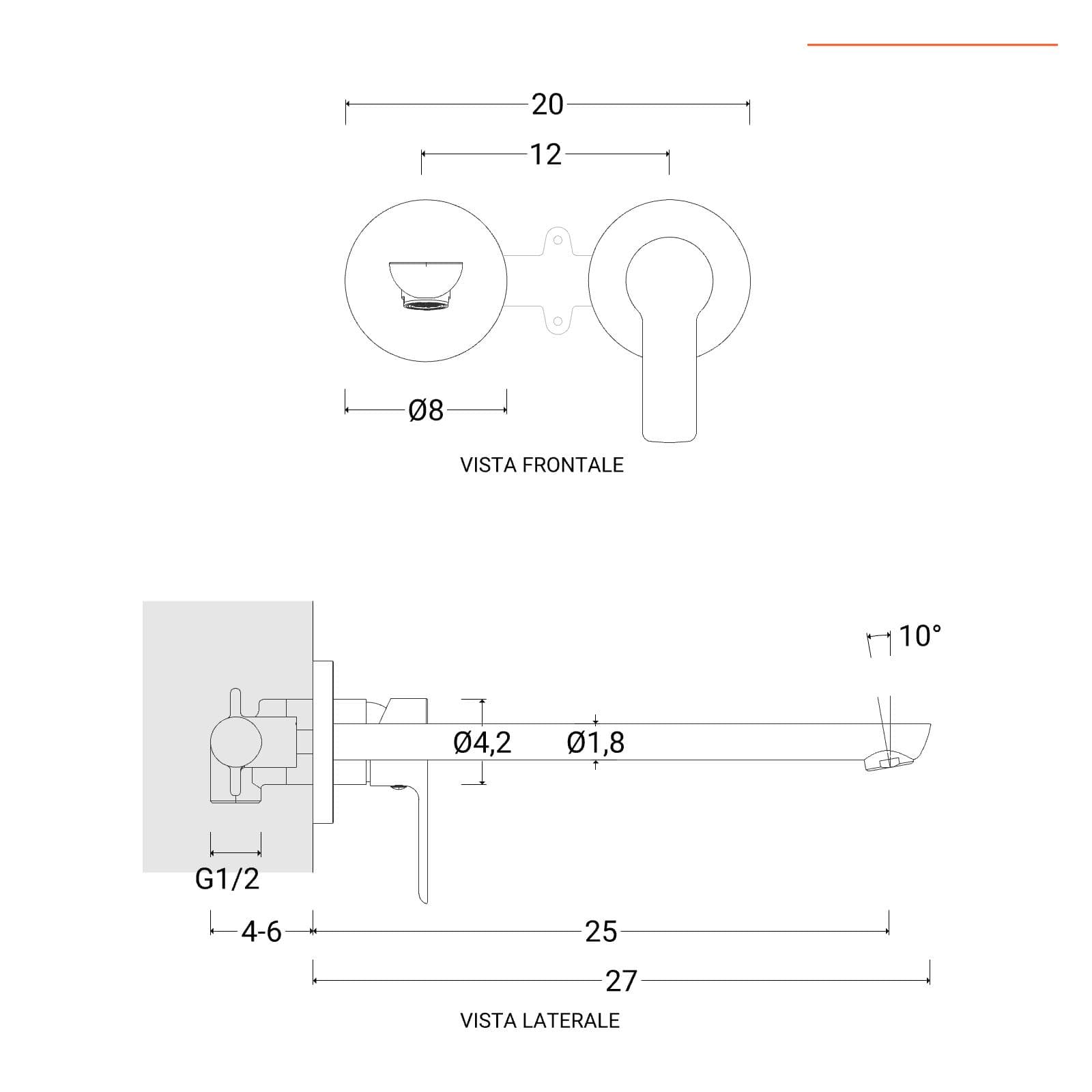 Miscelatore lavabo a muro canna 25 cm nero spazzolato anti-impronta - Key