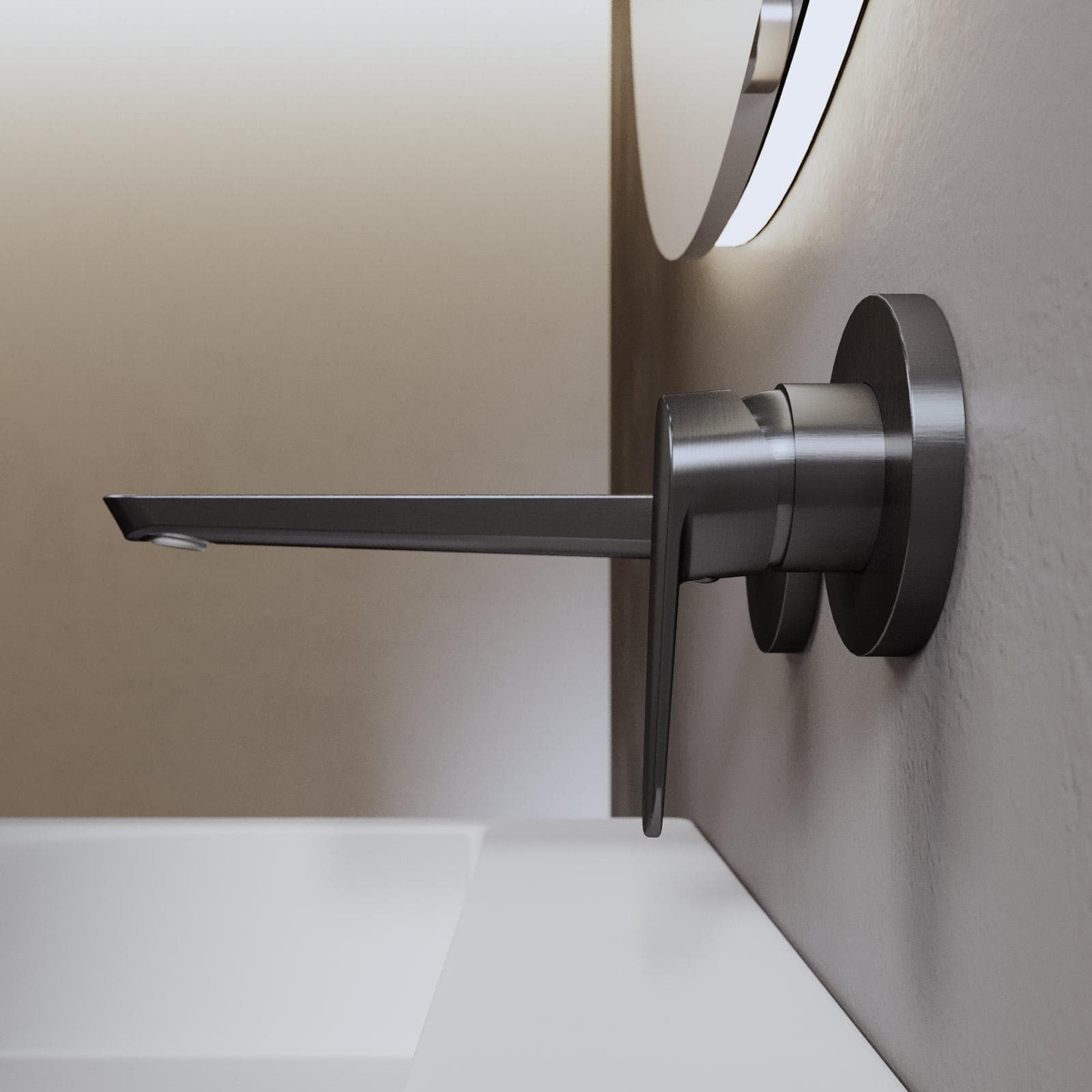 Miscelatore lavabo a muro canna 25 cm nero spazzolato anti-impronta - Lir